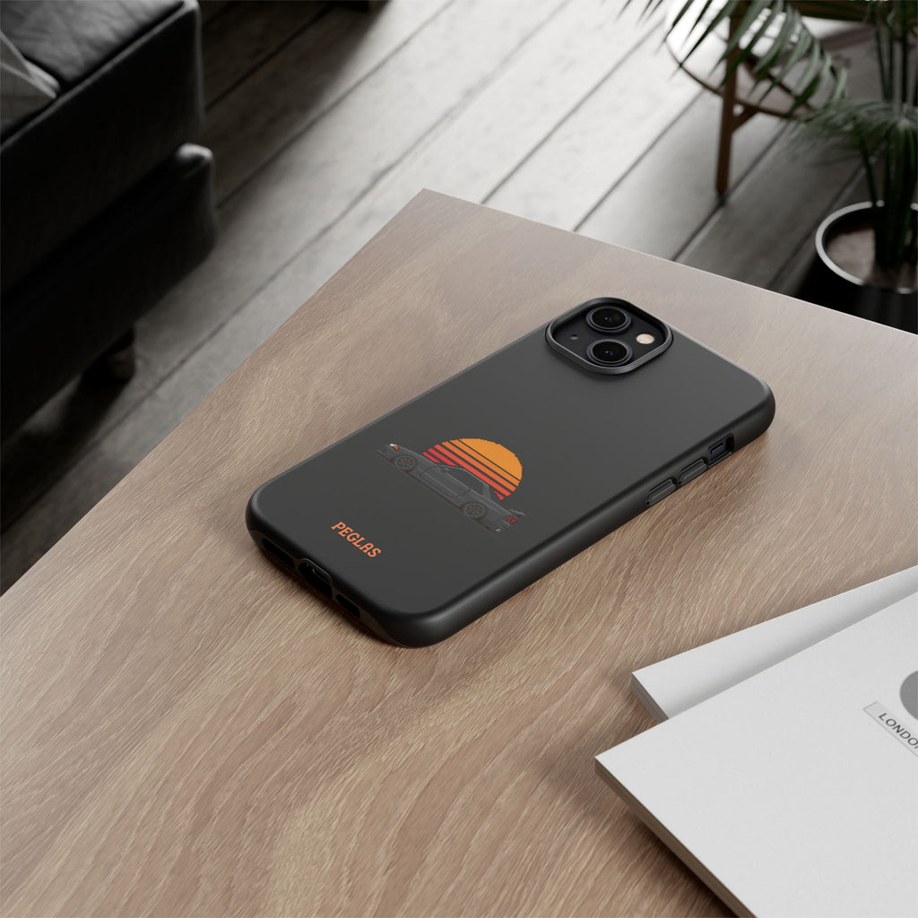 Vintage Black Sports Car Phone Case — Retro Sunset Design
