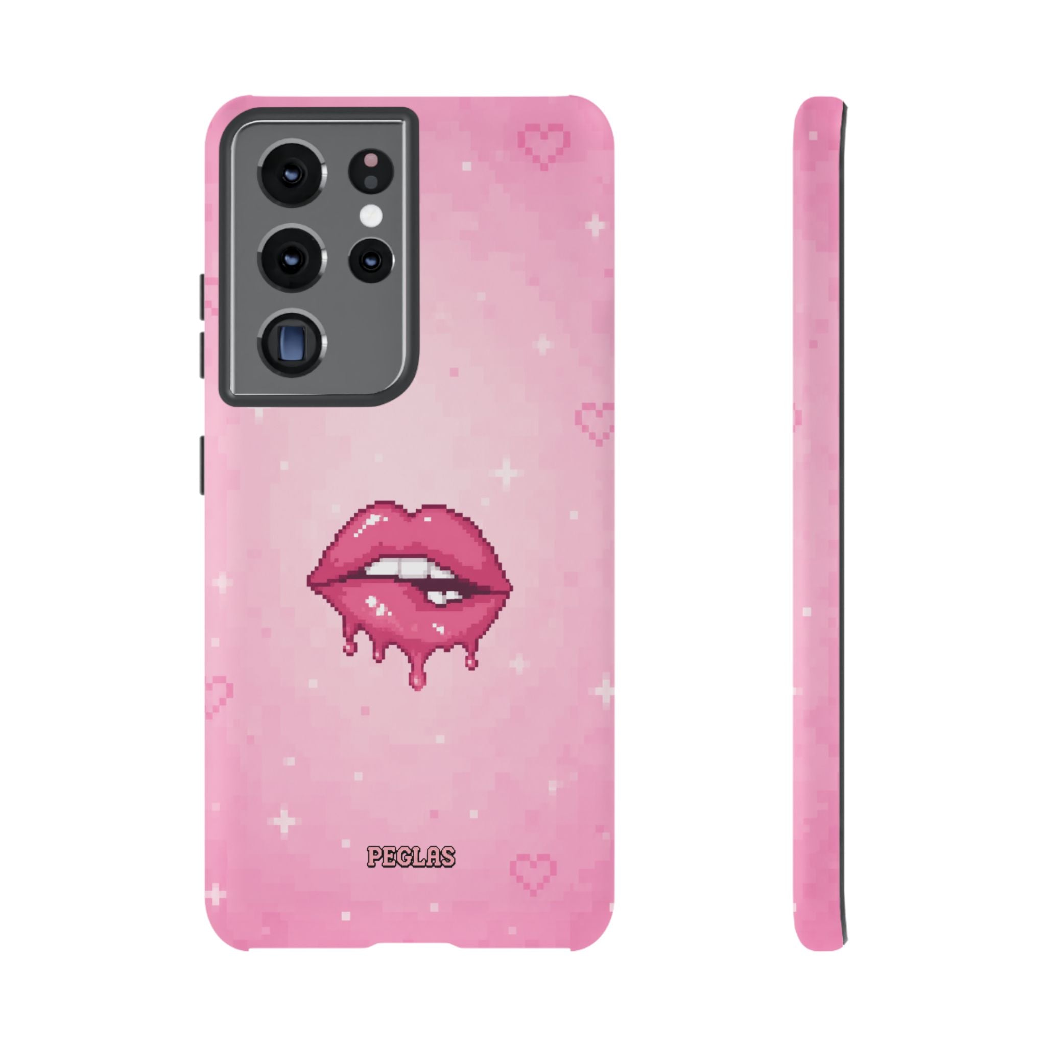 Pink Drip Lips Phone Case — Cute Pixel Art Protective Tough Case