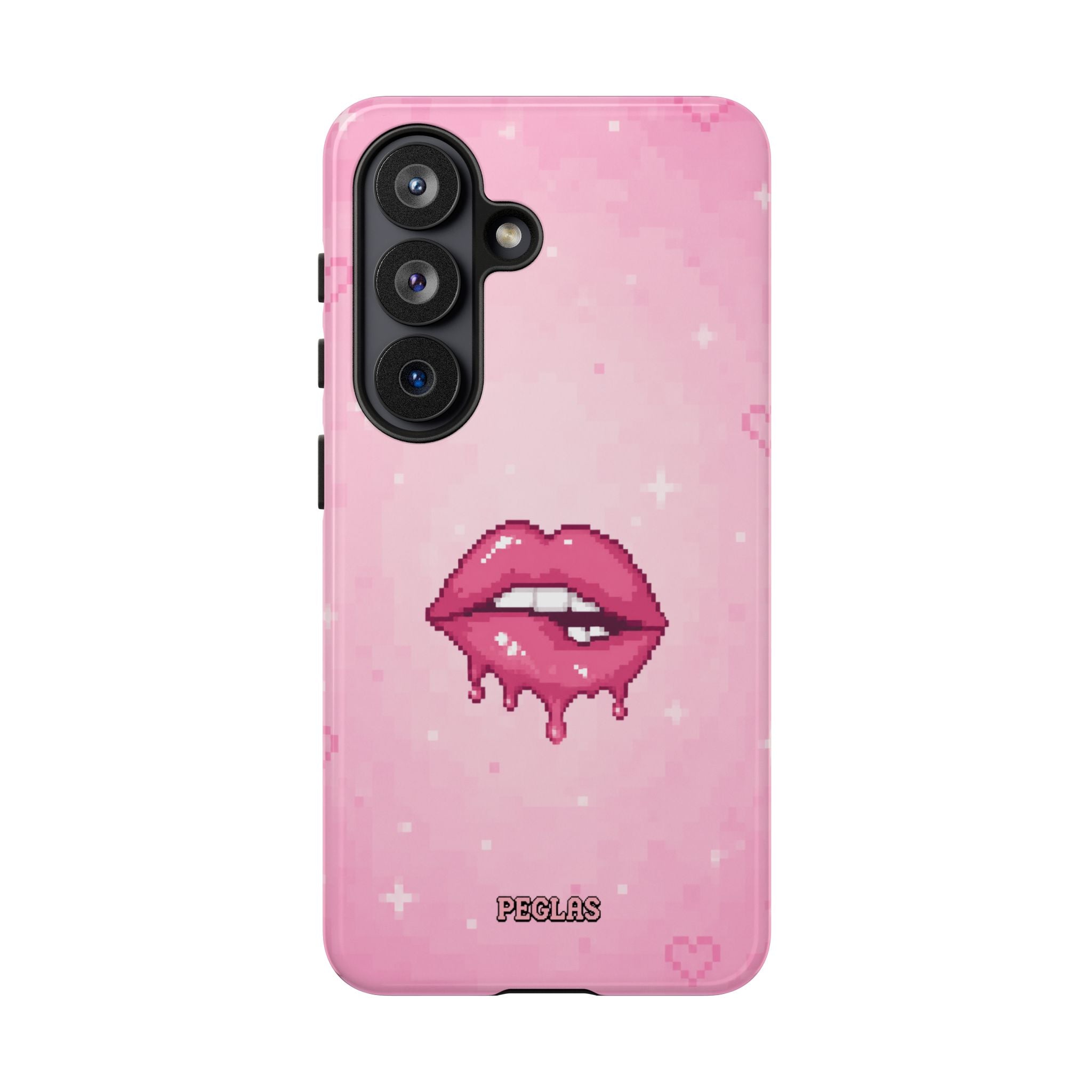 Pink Drip Lips Phone Case — Cute Pixel Art Protective Tough Case
