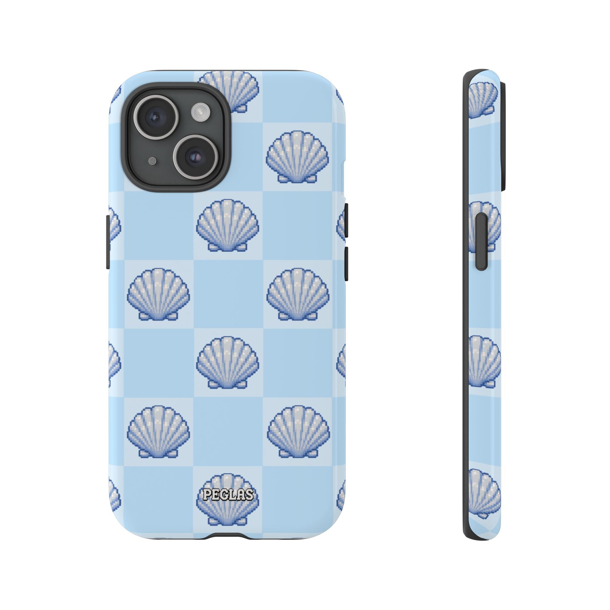 Shell Checkerboard Tough Phone Case — Light Blue Seashell Protective Cover