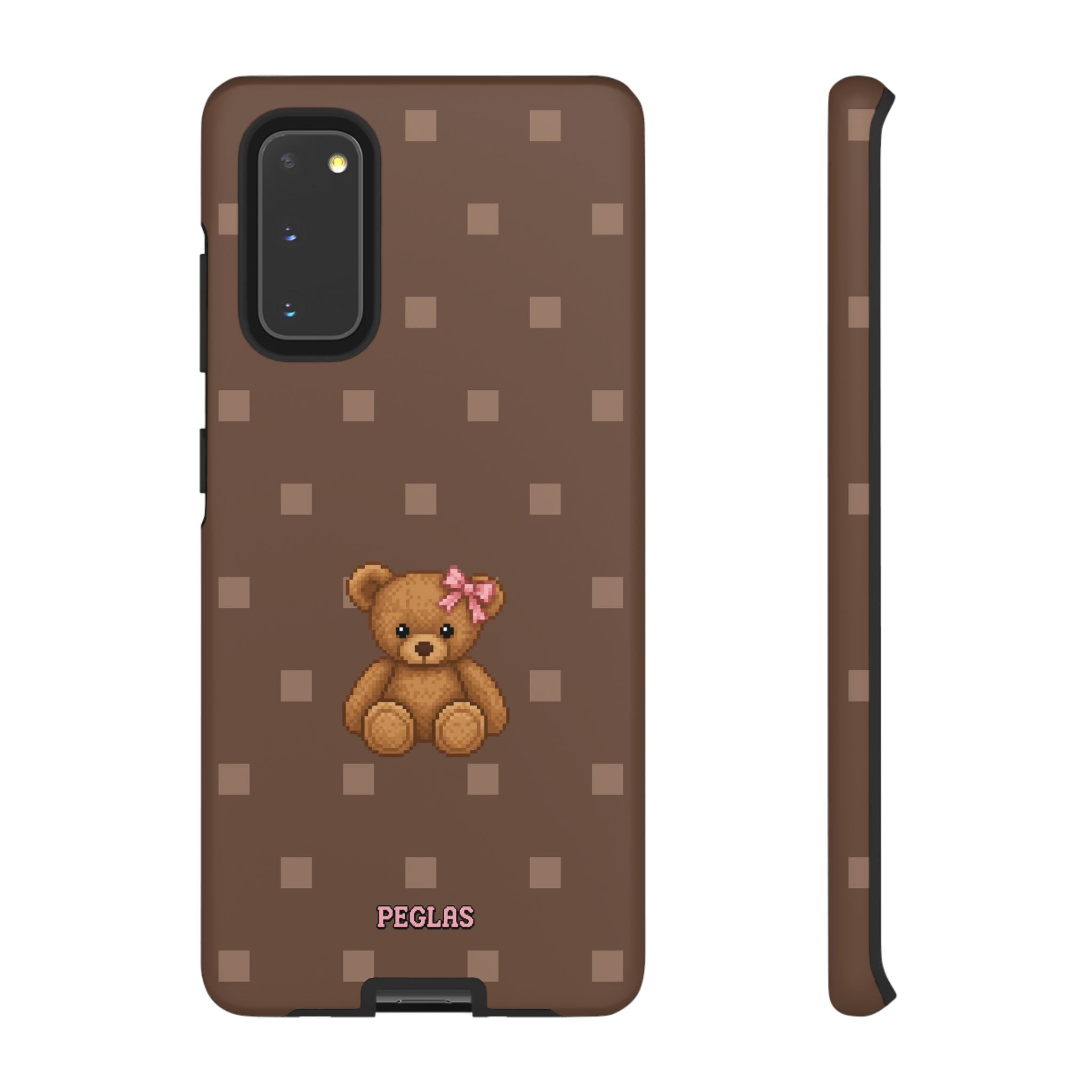 Teddy Bear Tough Phone Case — Cute Brown Polka Dot Protective Cover