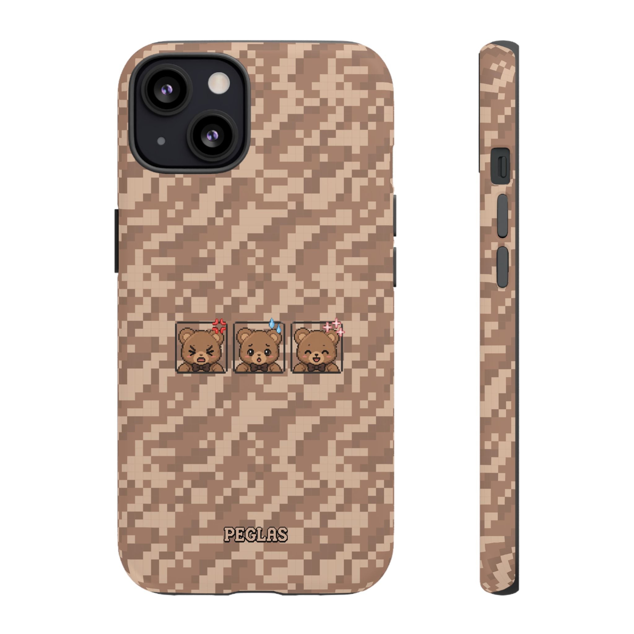 Pixel Teddy Emojis Brown Tough Phone Case