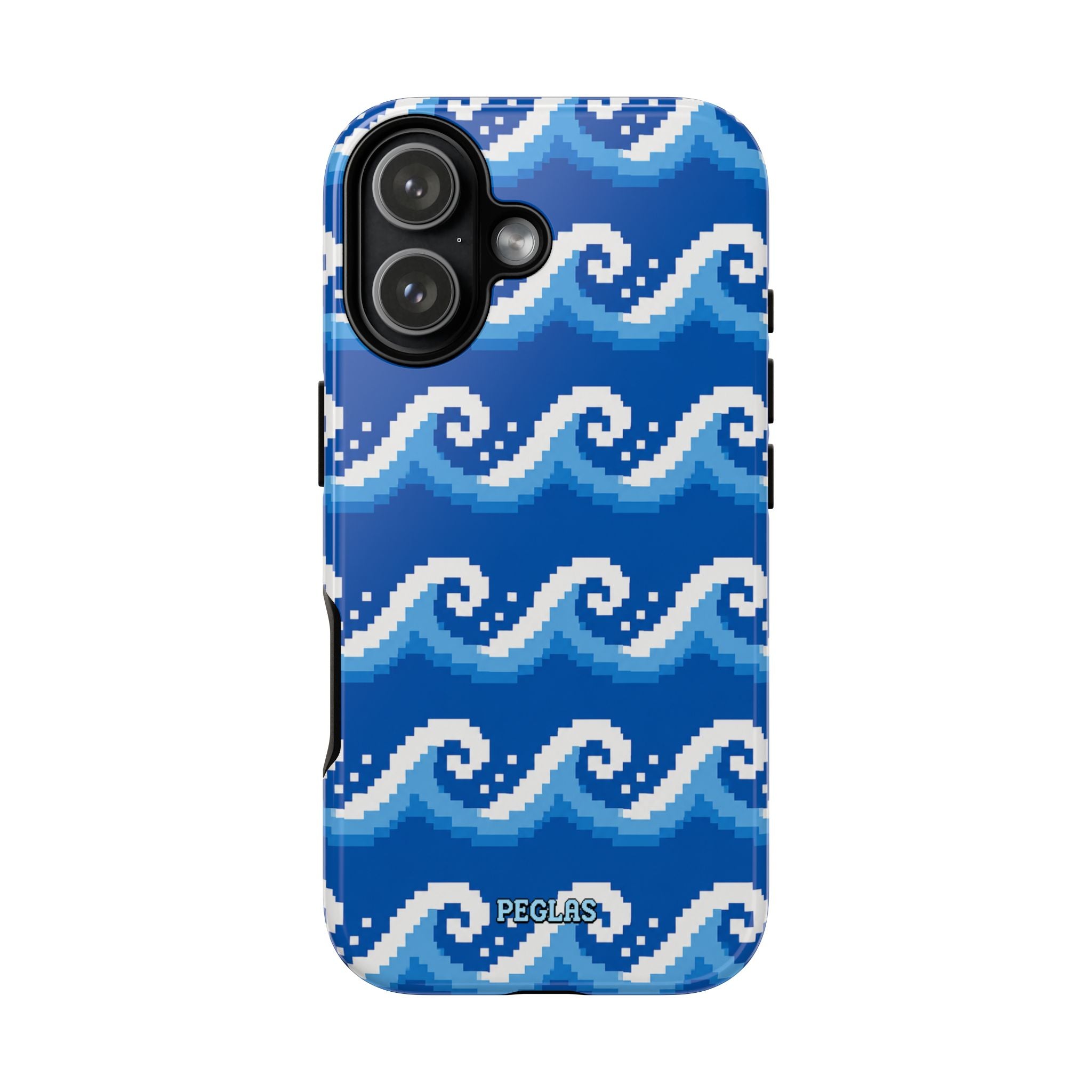 Pixel Wave Phone Case — Blue Ocean Retro Pixel Art iPhone Cover