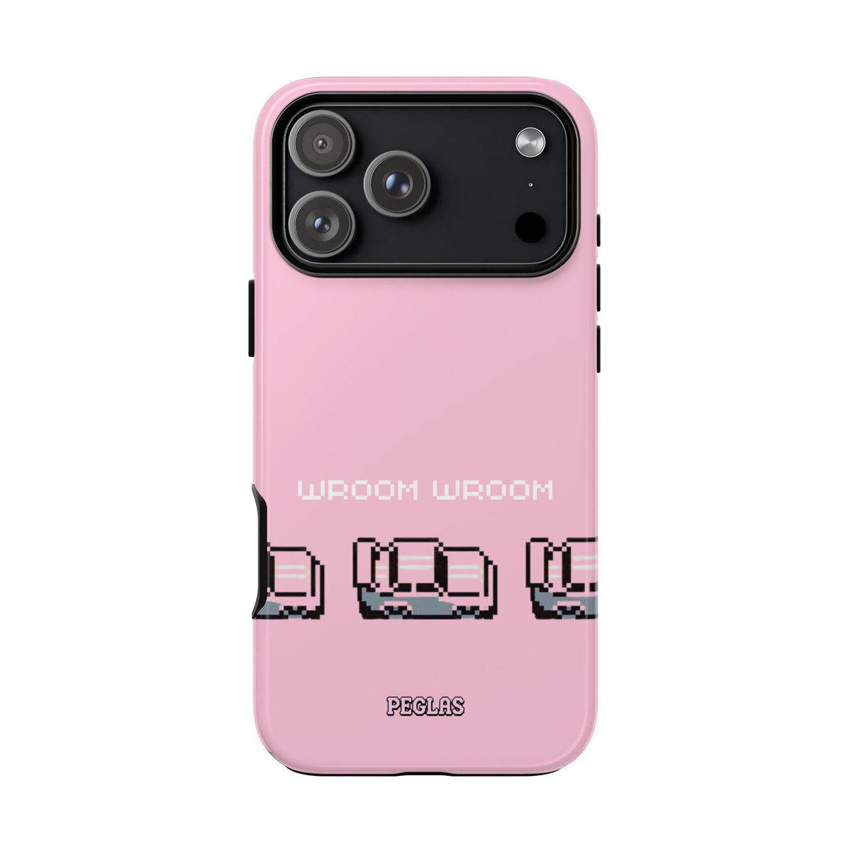 Pink Retro Pixel Cars Phone Case — "Wroom Wroom" Tough Protective Cover