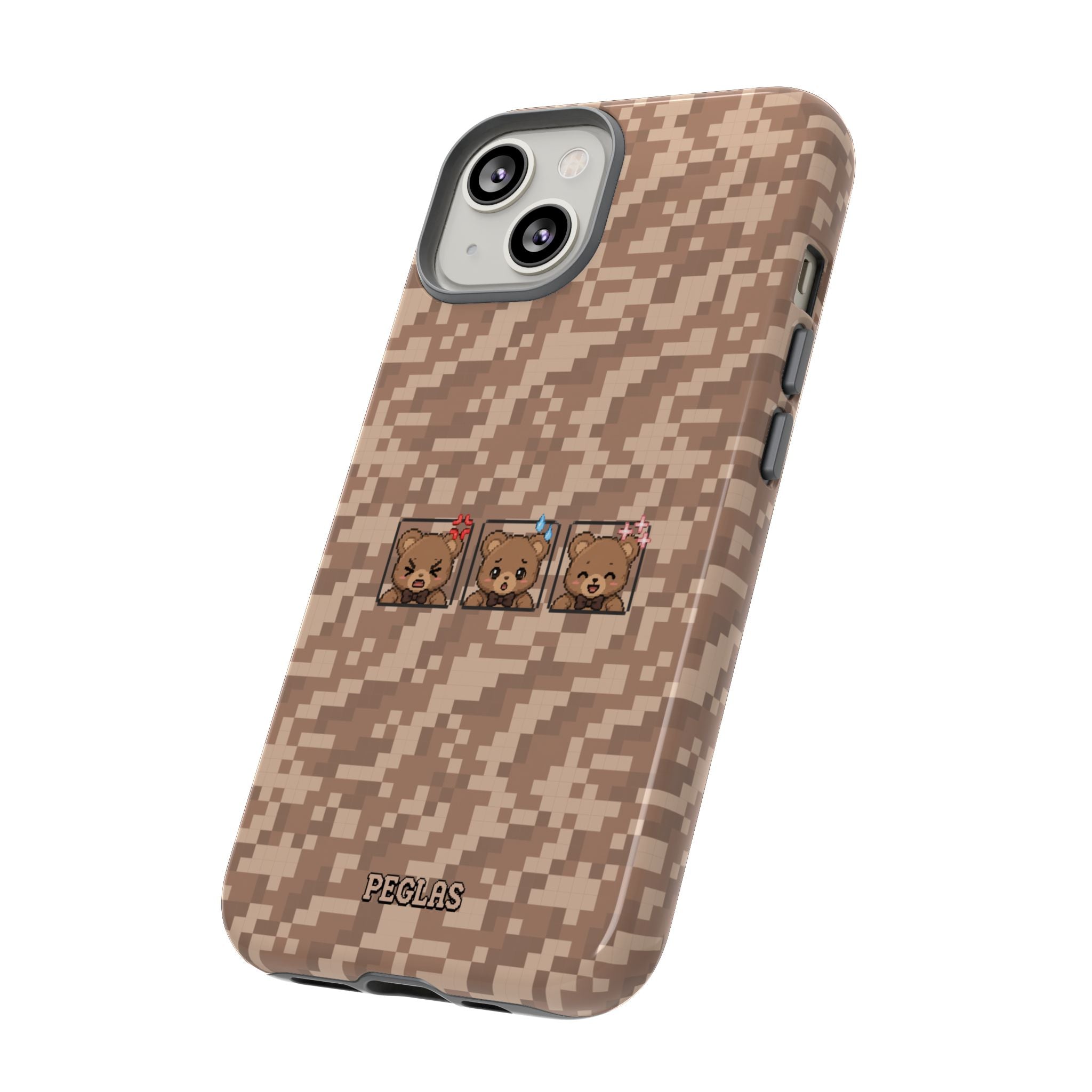 Pixel Teddy Emojis Brown Tough Phone Case