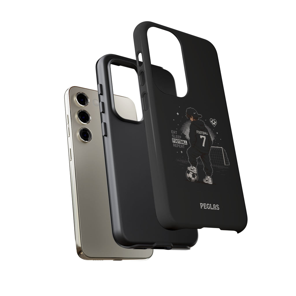 Football Player Phone Case - 'Eat Sleep Football Repeat' Black Tough Case, Soccer Goal Graphic