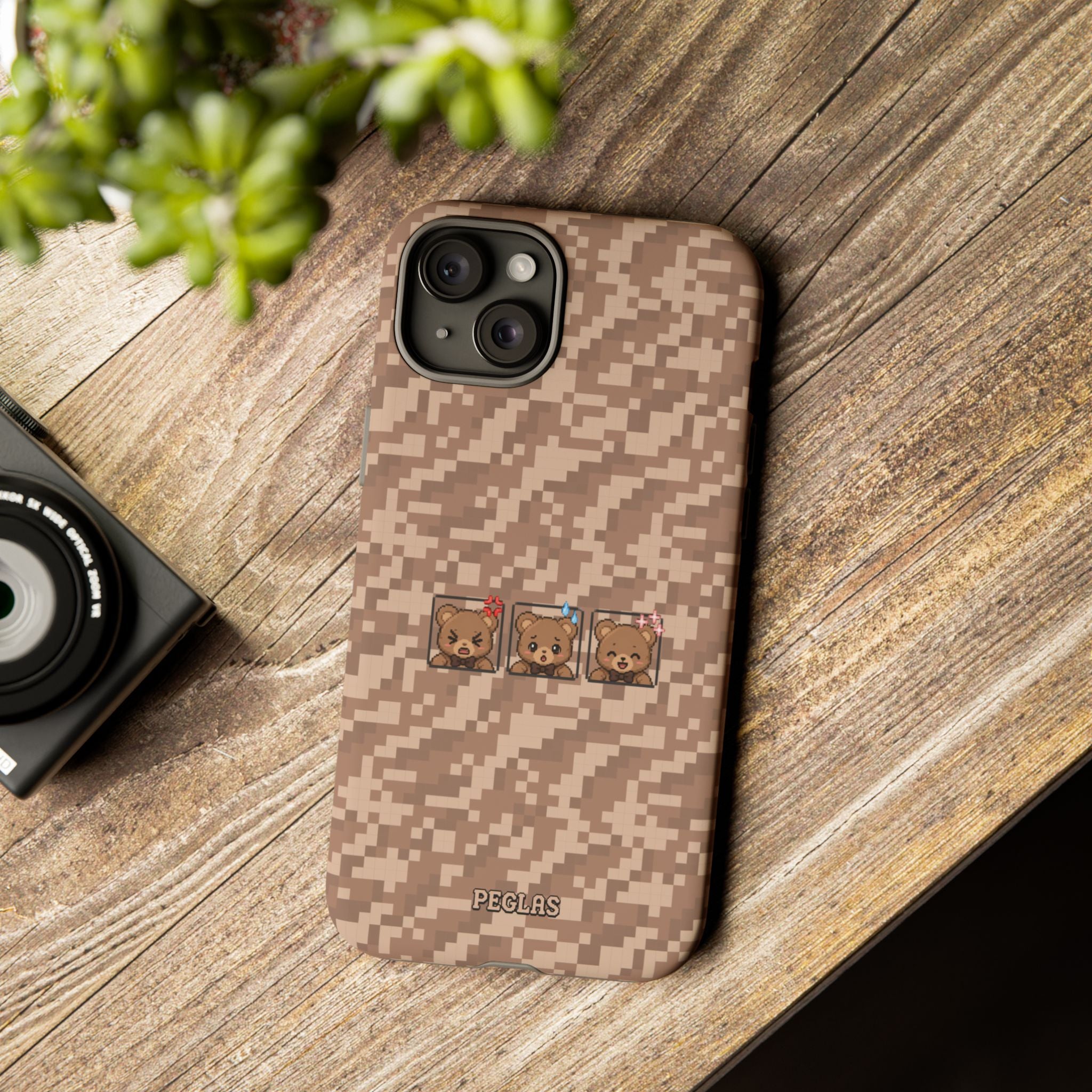 Pixel Teddy Emojis Brown Tough Phone Case
