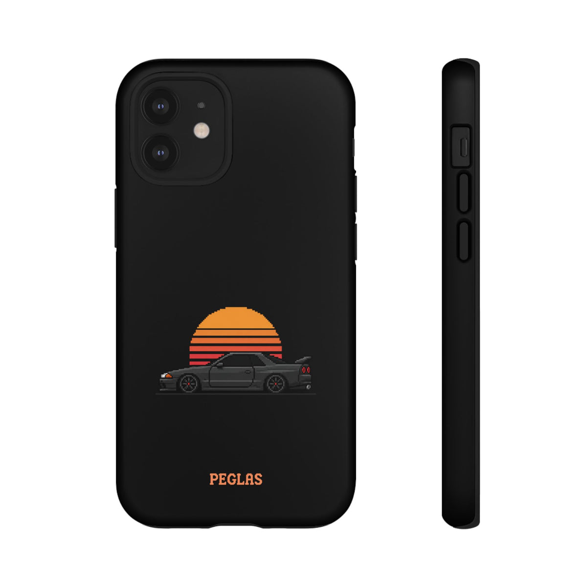 Vintage Black Sports Car Phone Case — Retro Sunset Design