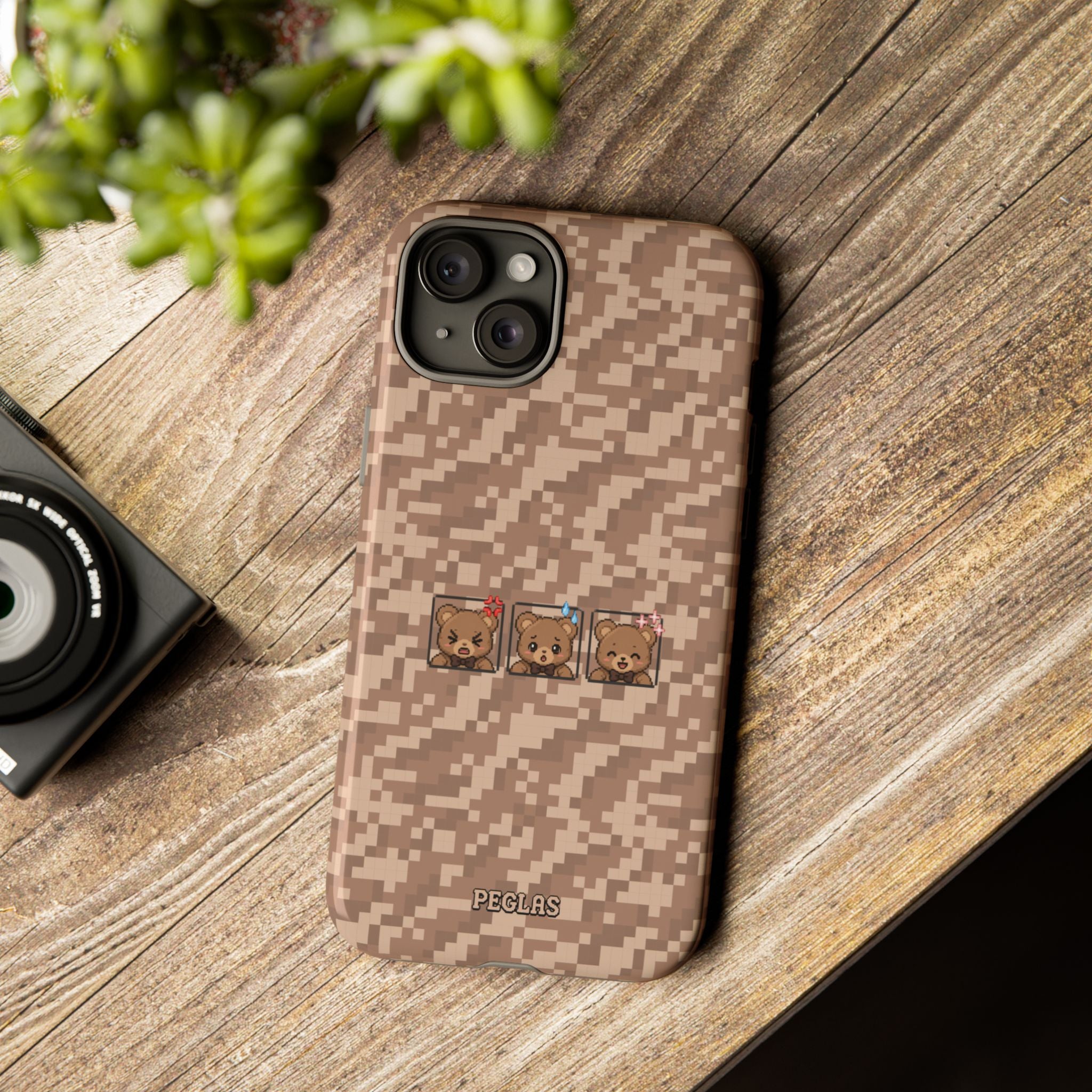 Pixel Teddy Emojis Brown Tough Phone Case