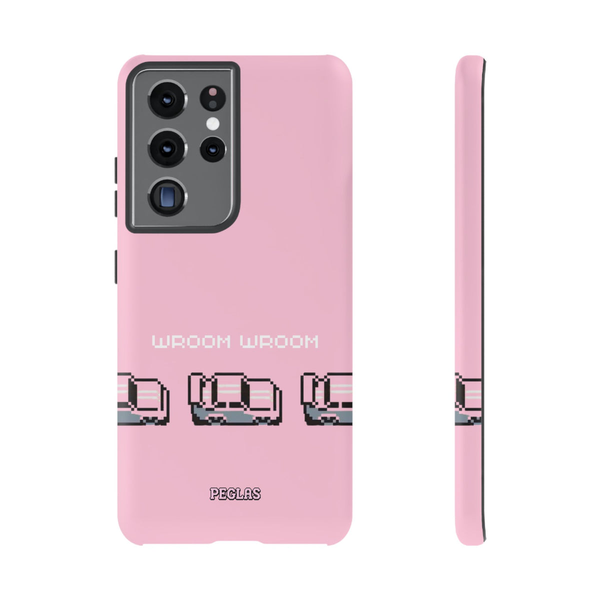 Pink Retro Pixel Cars Phone Case — "Wroom Wroom" Tough Protective Cover