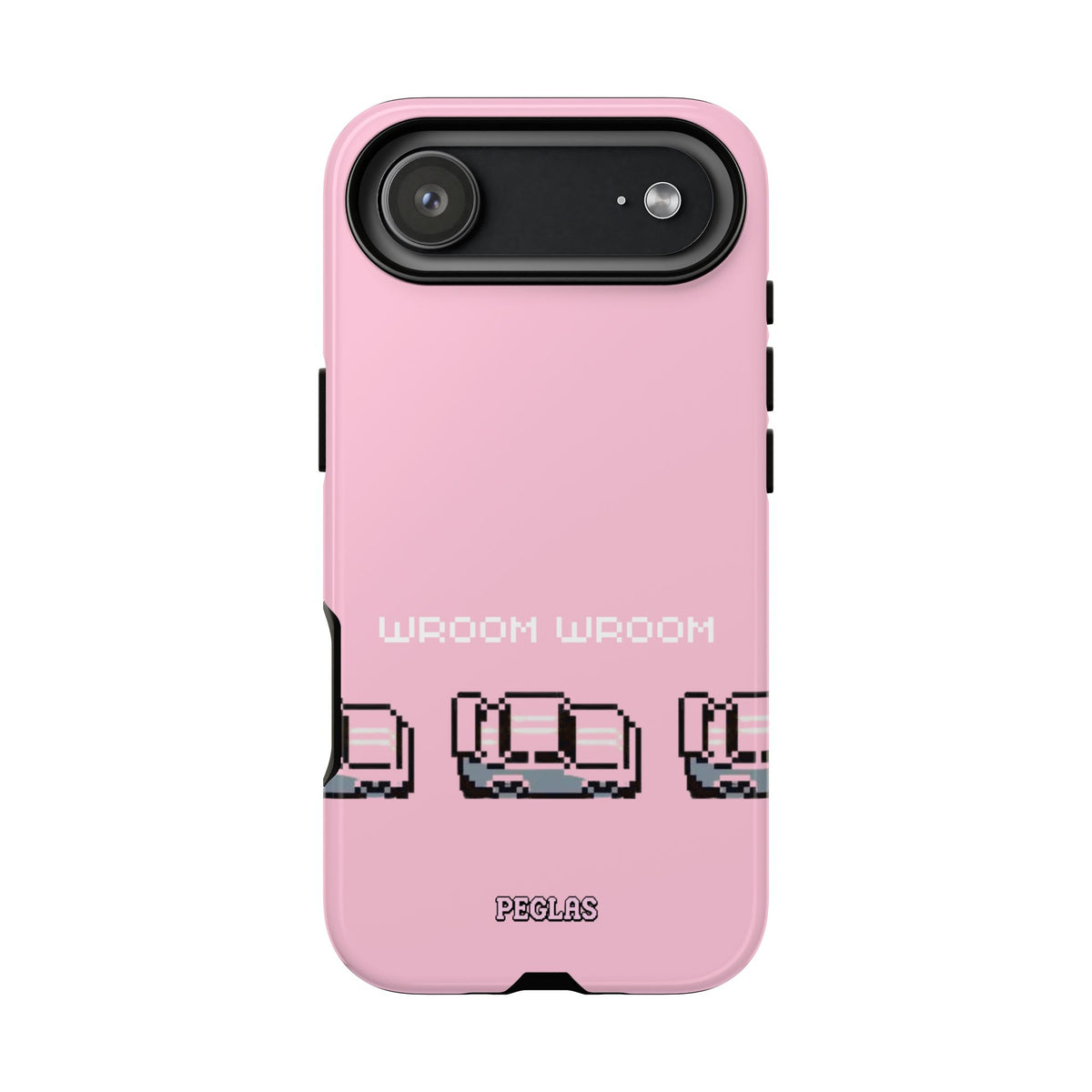 Pink Retro Pixel Cars Phone Case — "Wroom Wroom" Tough Protective Cover