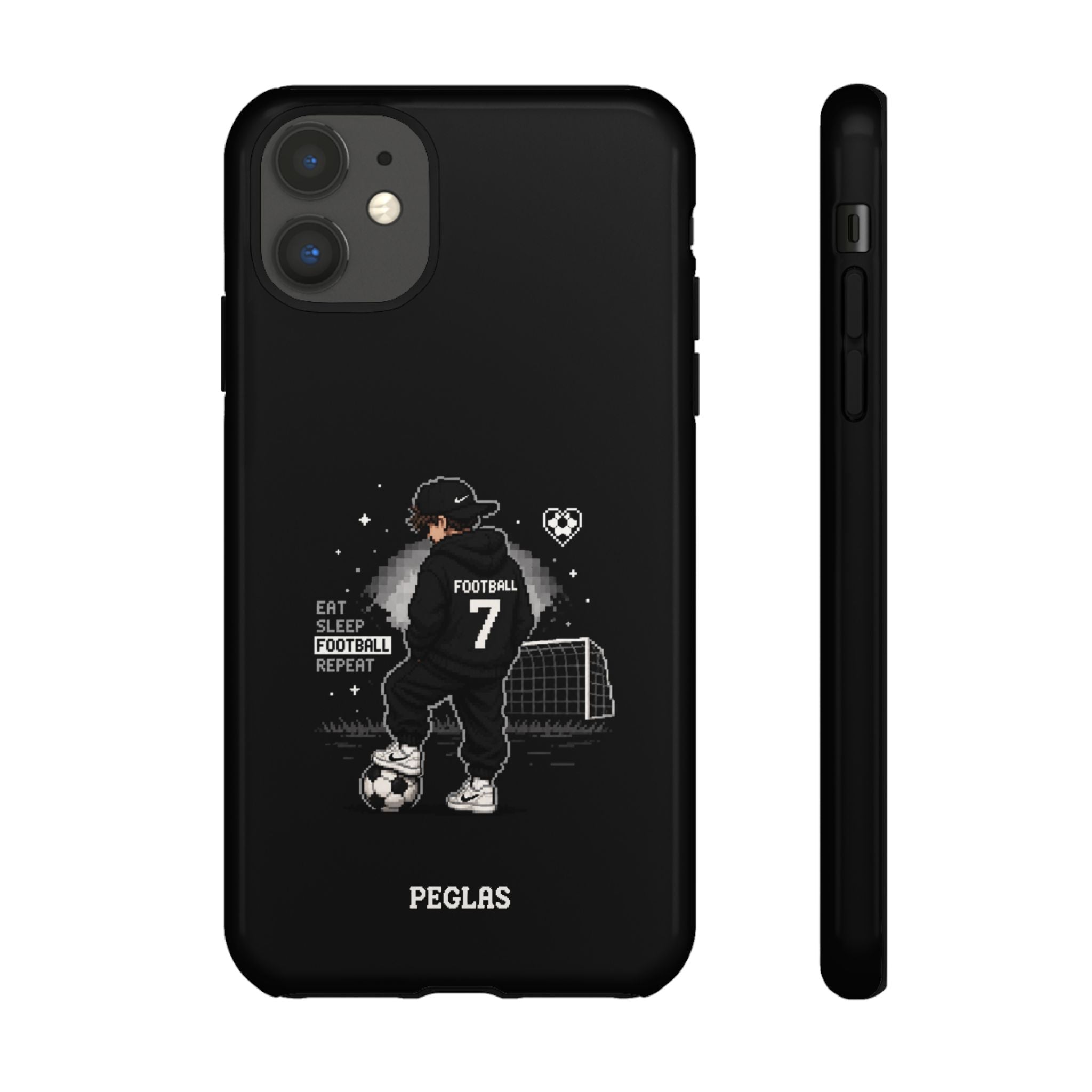 Football Player Phone Case - 'Eat Sleep Football Repeat' Black Tough Case, Soccer Goal Graphic