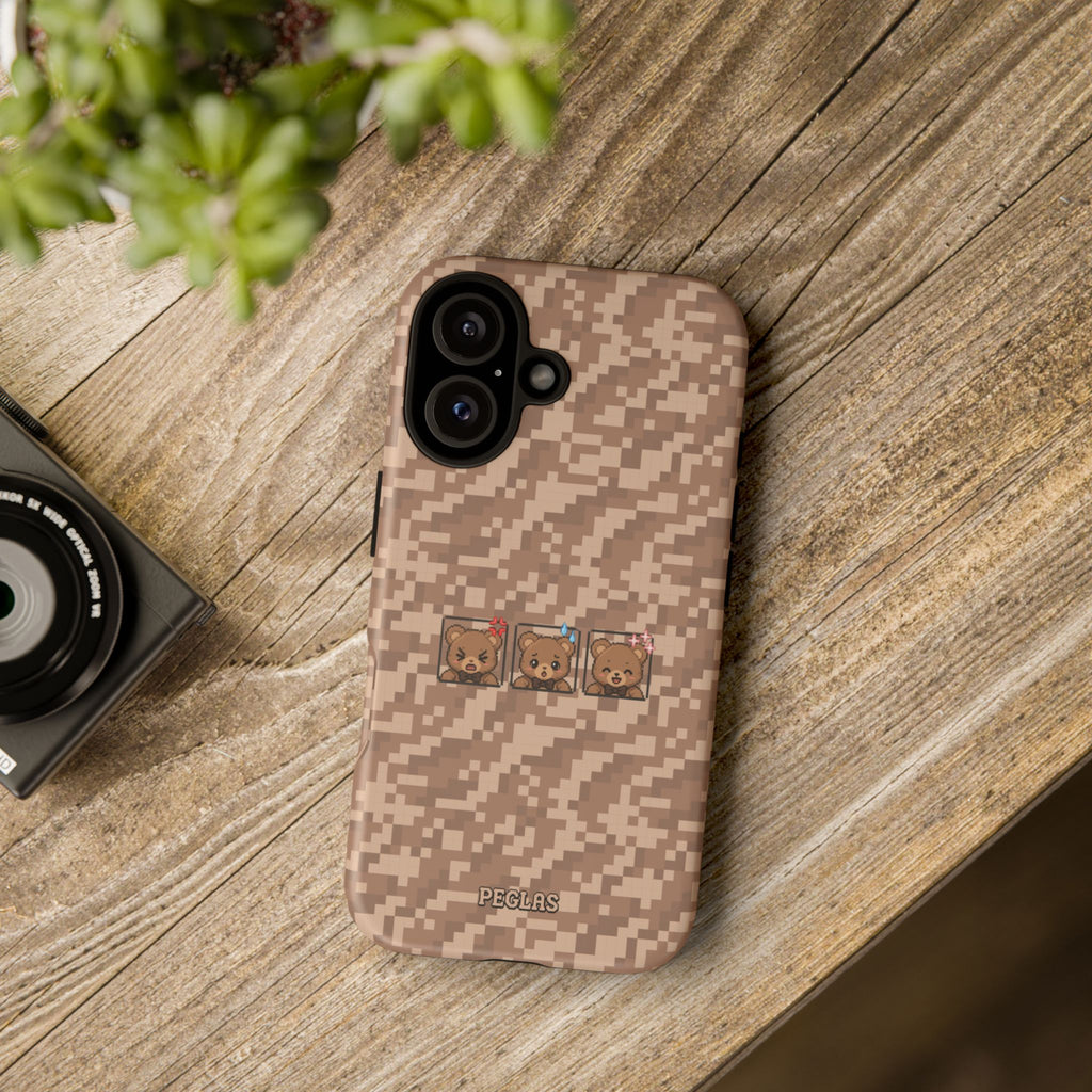 Pixel Teddy Emojis Brown Tough Phone Case