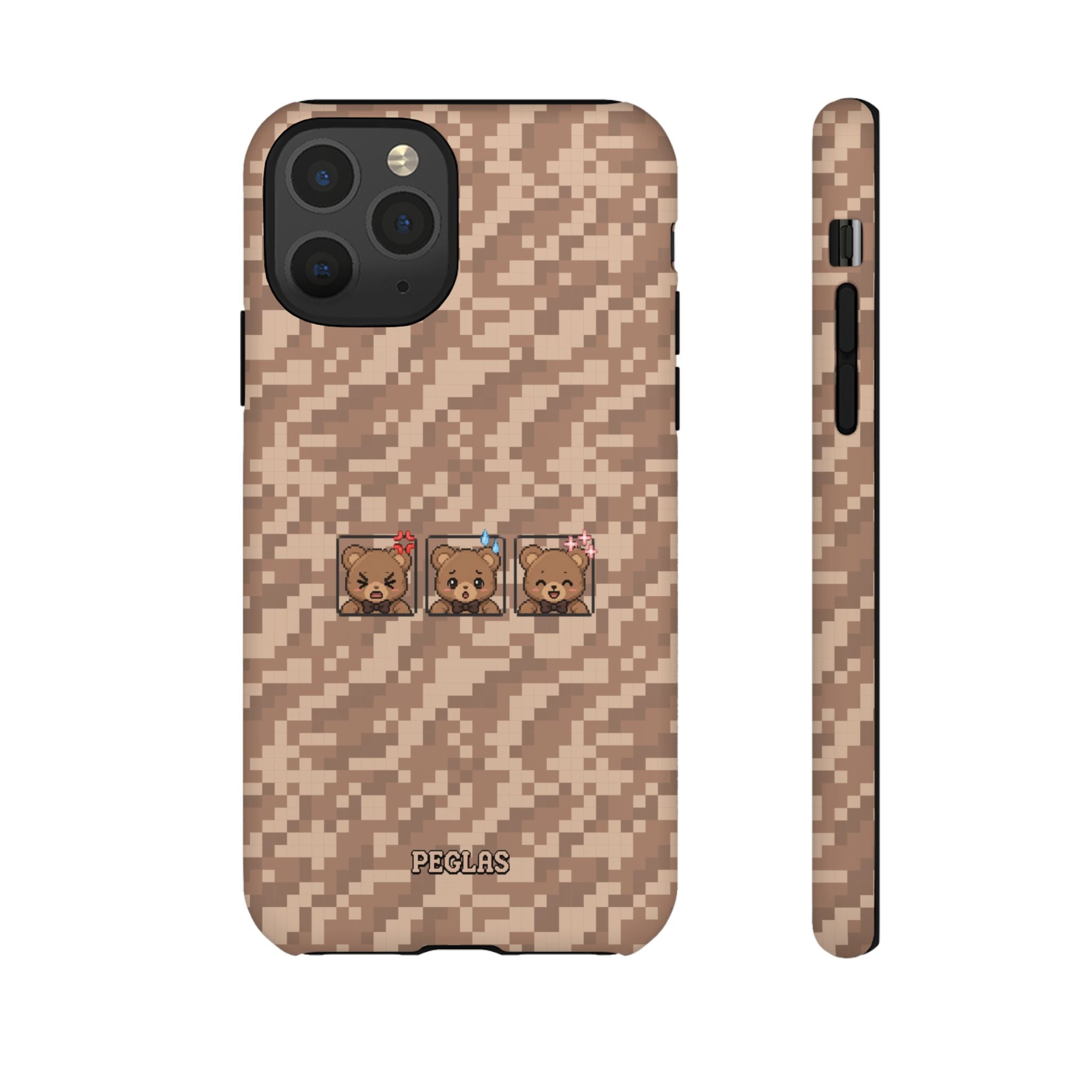 Pixel Teddy Emojis Brown Tough Phone Case