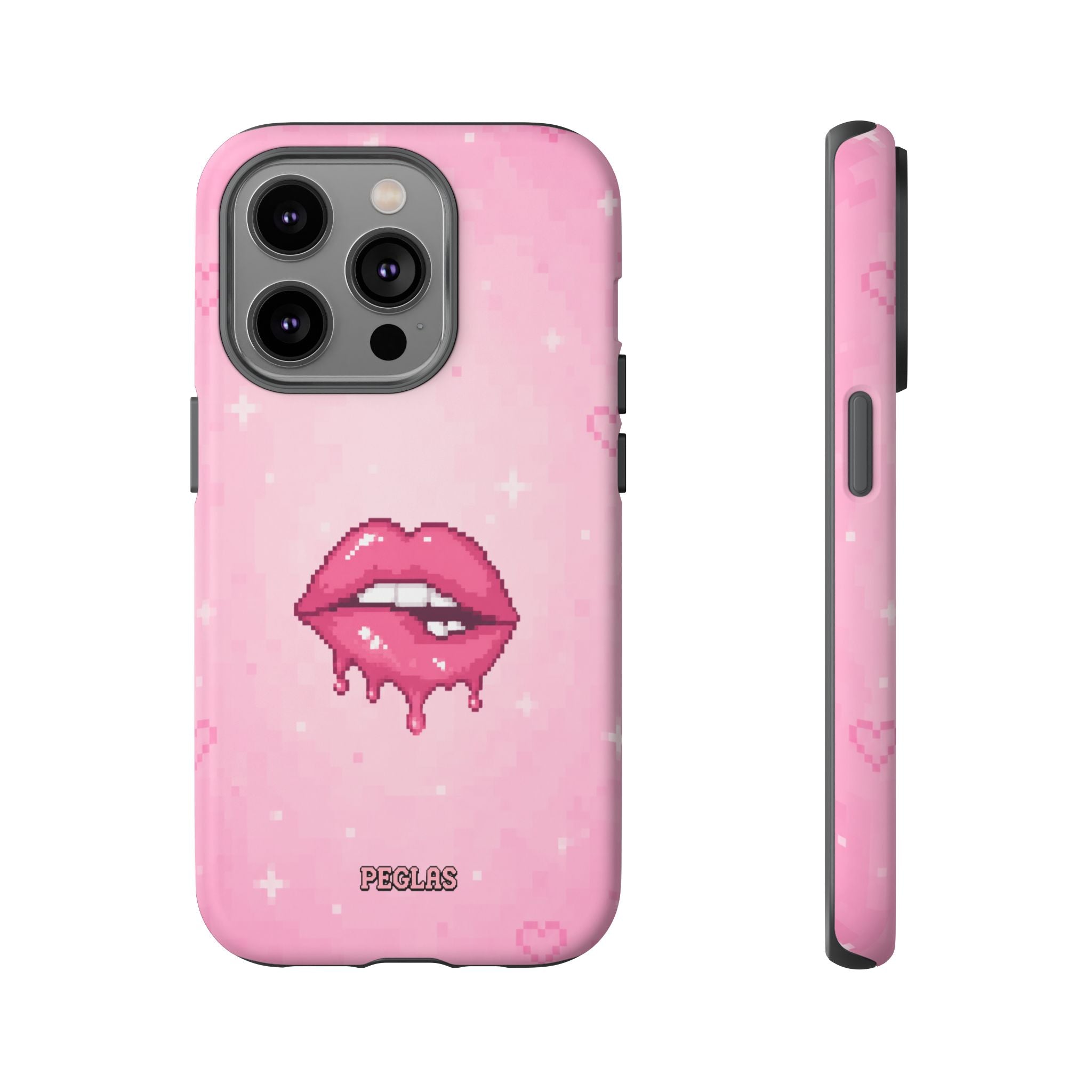 Pink Drip Lips Phone Case — Cute Pixel Art Protective Tough Case