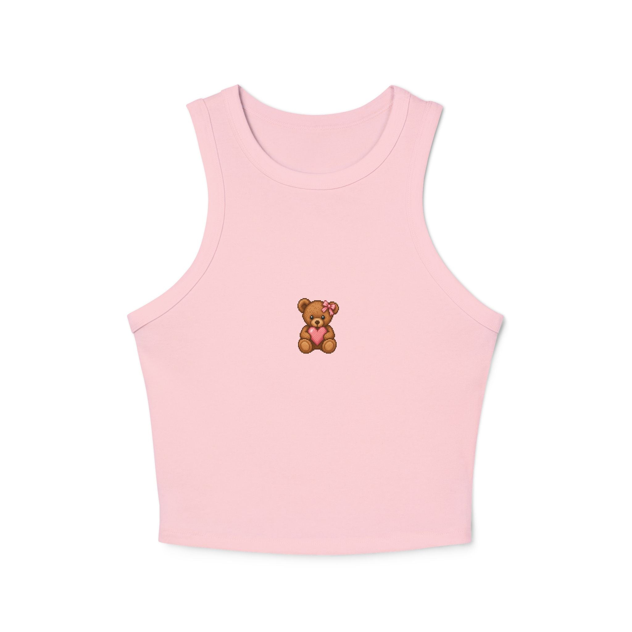 Teddy Heart Racer Tank — Cute Bear Graphic Women's Crop Tank Top