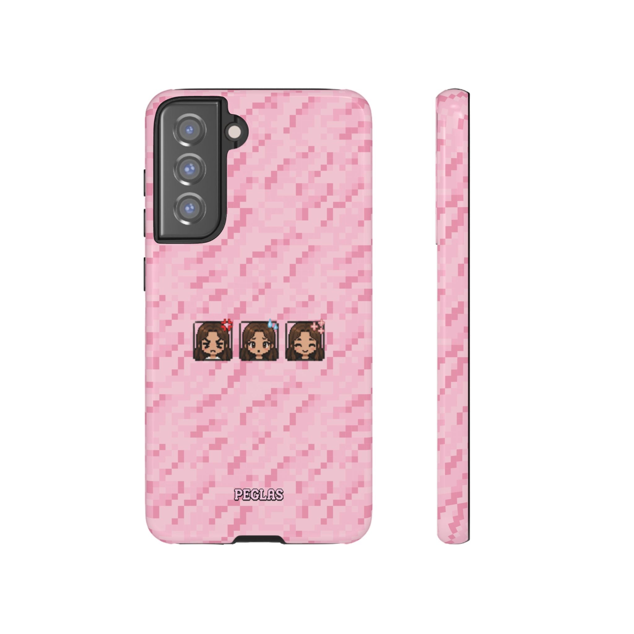 Pixel Girl Emojis Pink Tough Phone Case