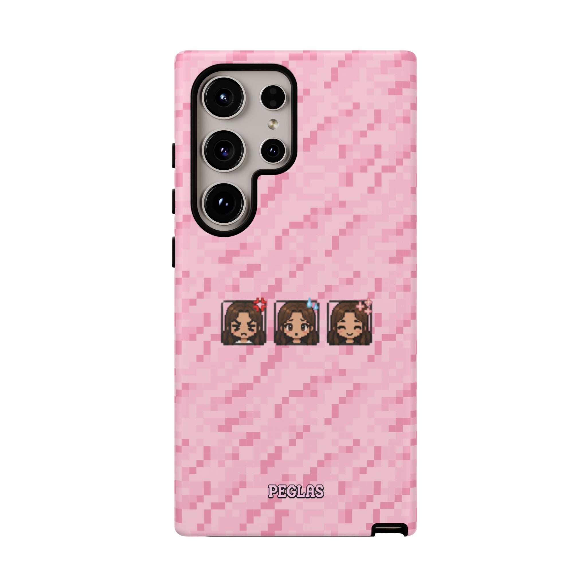 Pixel Girl Emojis Pink Tough Phone Case