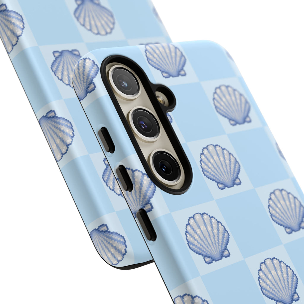Shell Checkerboard Tough Phone Case — Light Blue Seashell Protective Cover