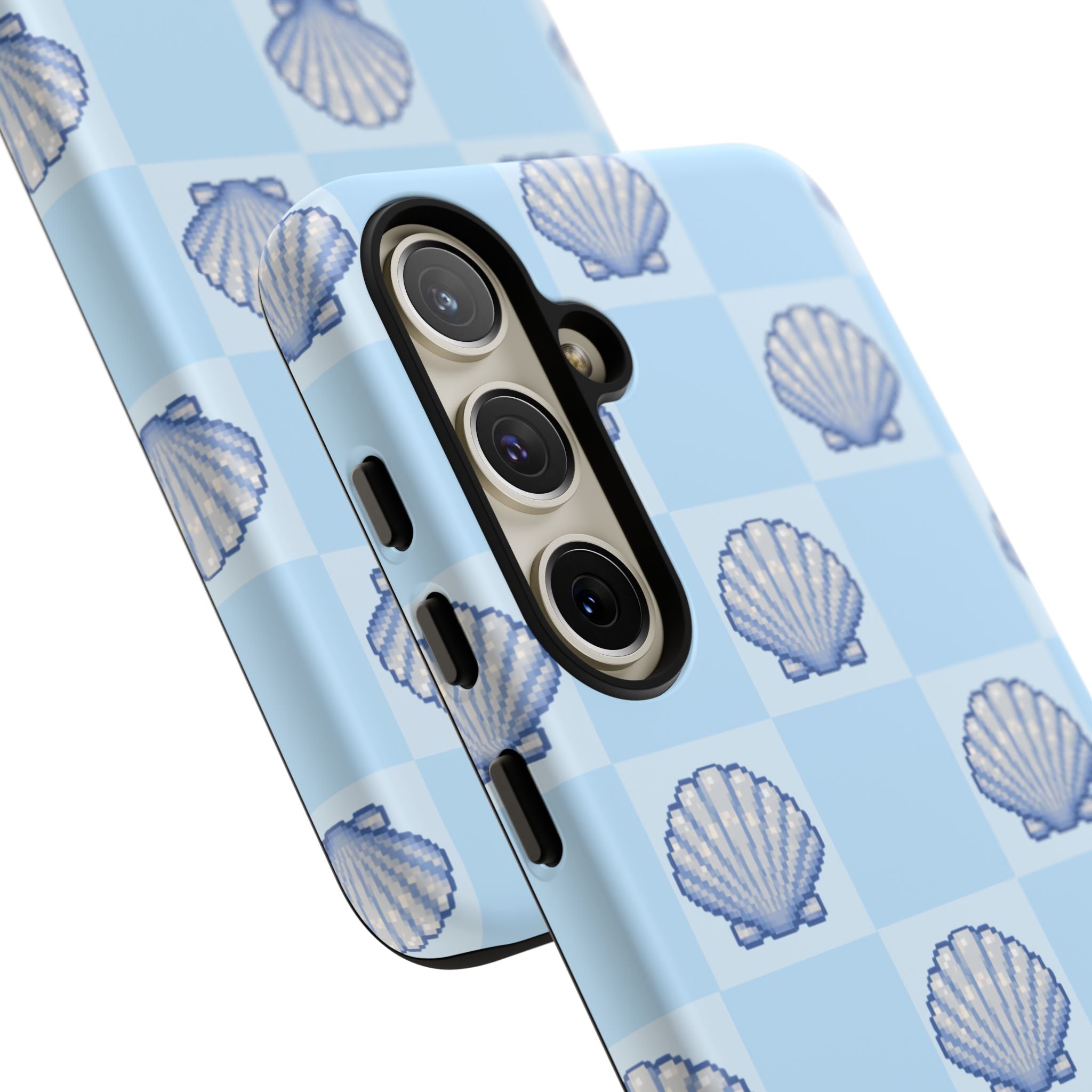 Shell Checkerboard Tough Phone Case — Light Blue Seashell Protective Cover