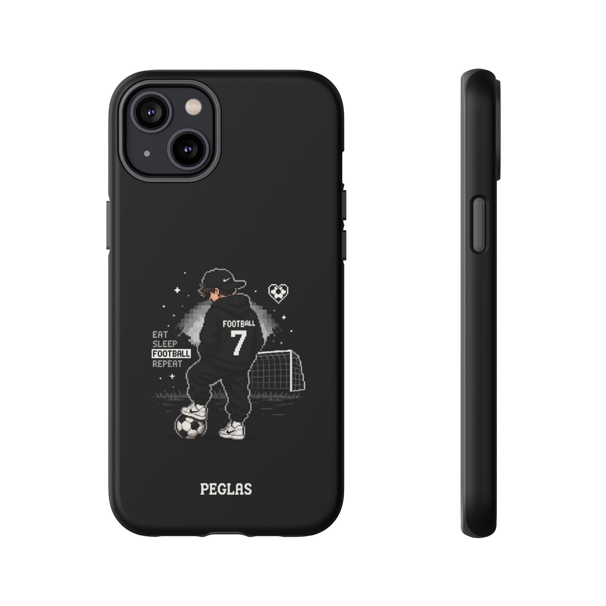 Football Player Phone Case - 'Eat Sleep Football Repeat' Black Tough Case, Soccer Goal Graphic