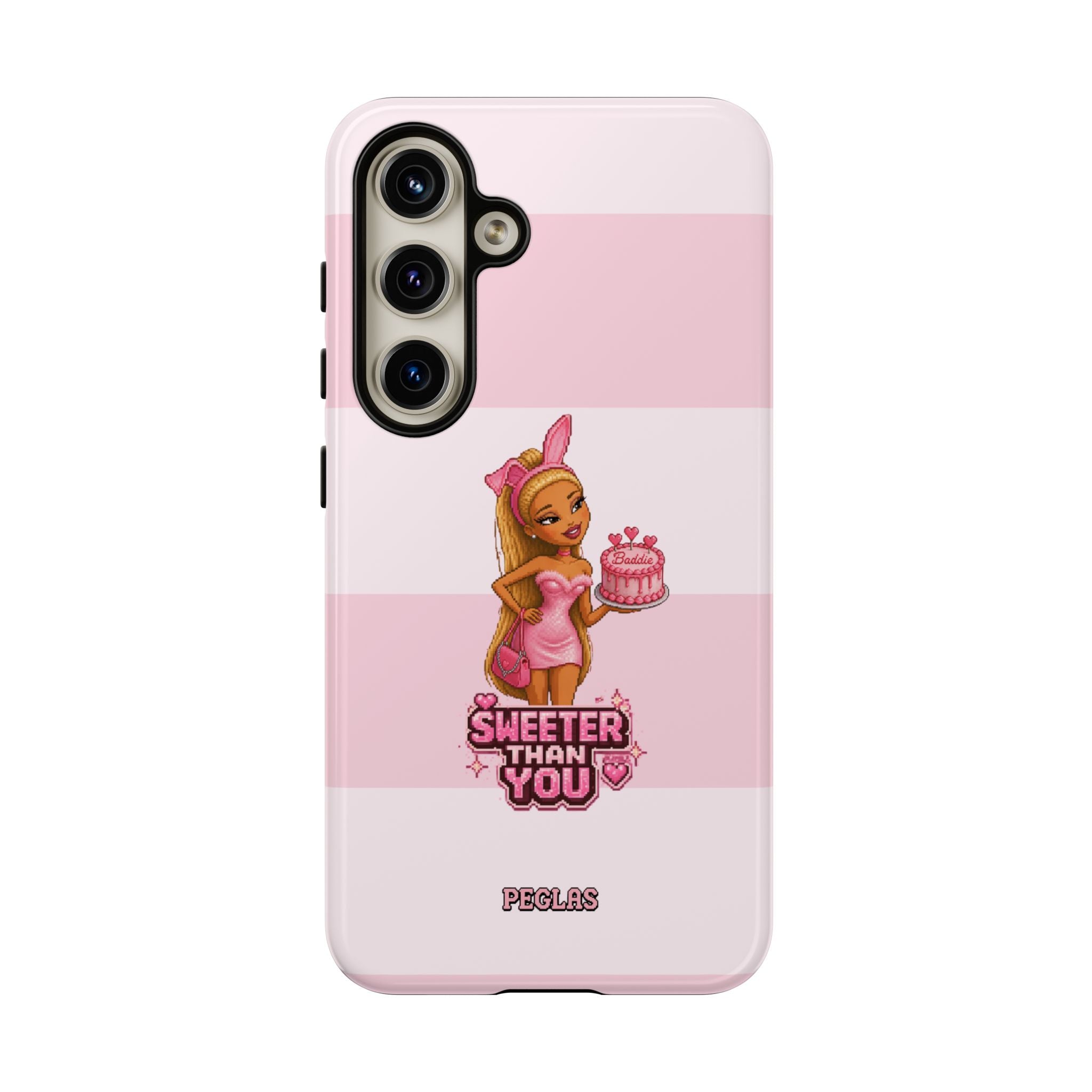 Phone Case — “Sweeter Than You” Pink Striped Cute Cake Girl Protective Cover