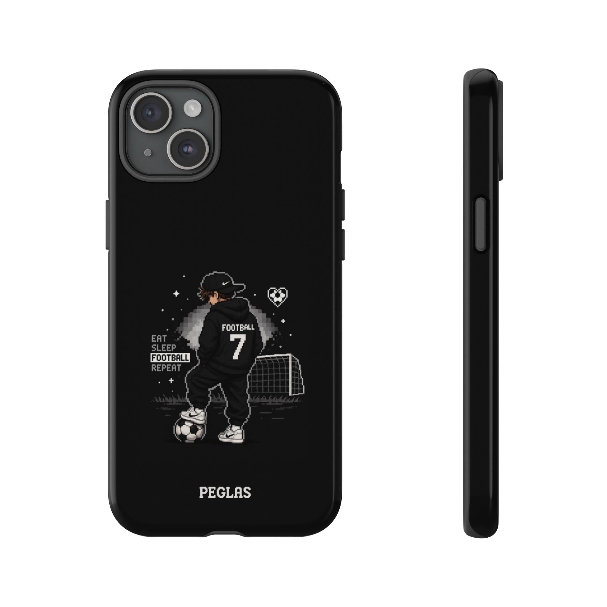 Football Player Phone Case - 'Eat Sleep Football Repeat' Black Tough Case, Soccer Goal Graphic