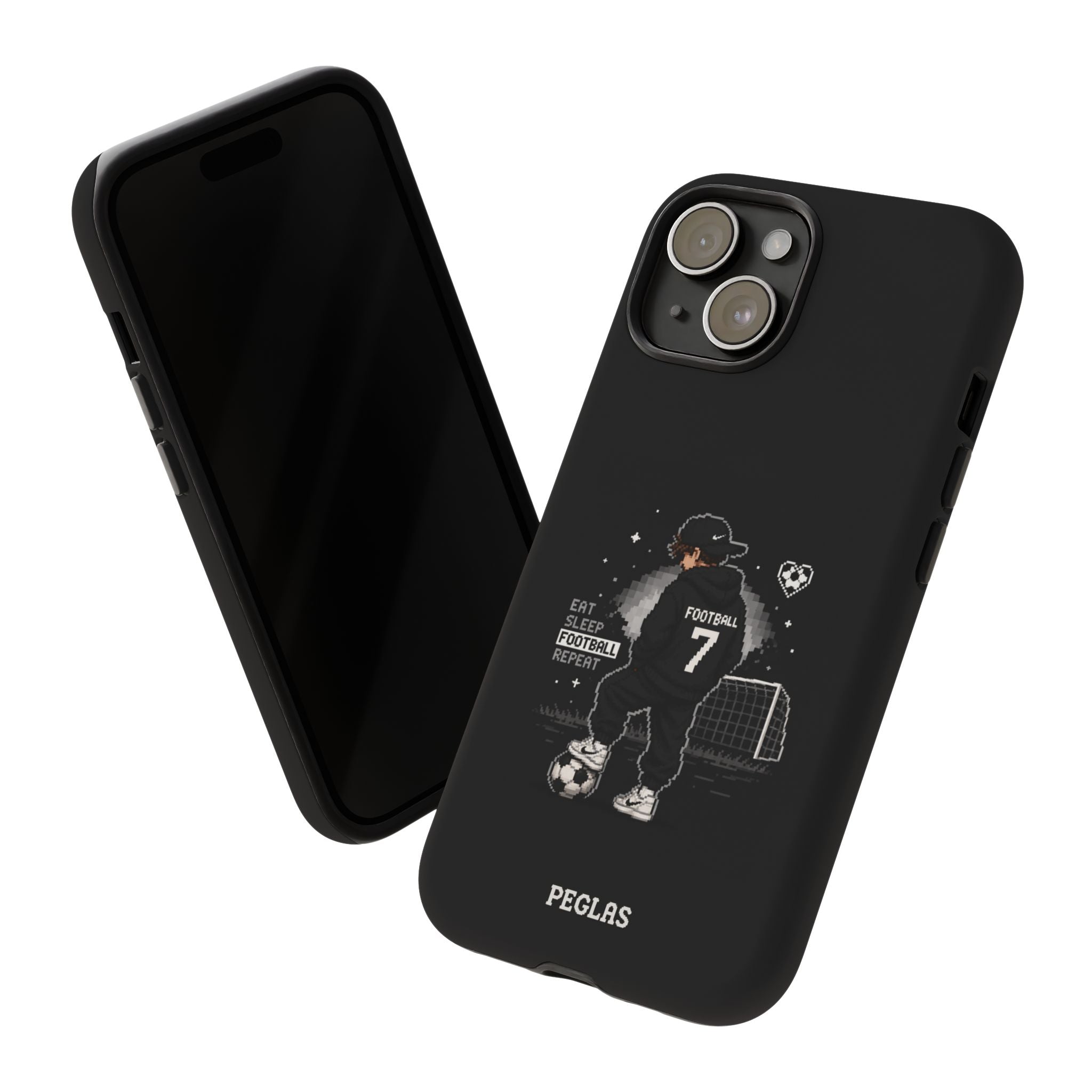 Football Player Phone Case - 'Eat Sleep Football Repeat' Black Tough Case, Soccer Goal Graphic