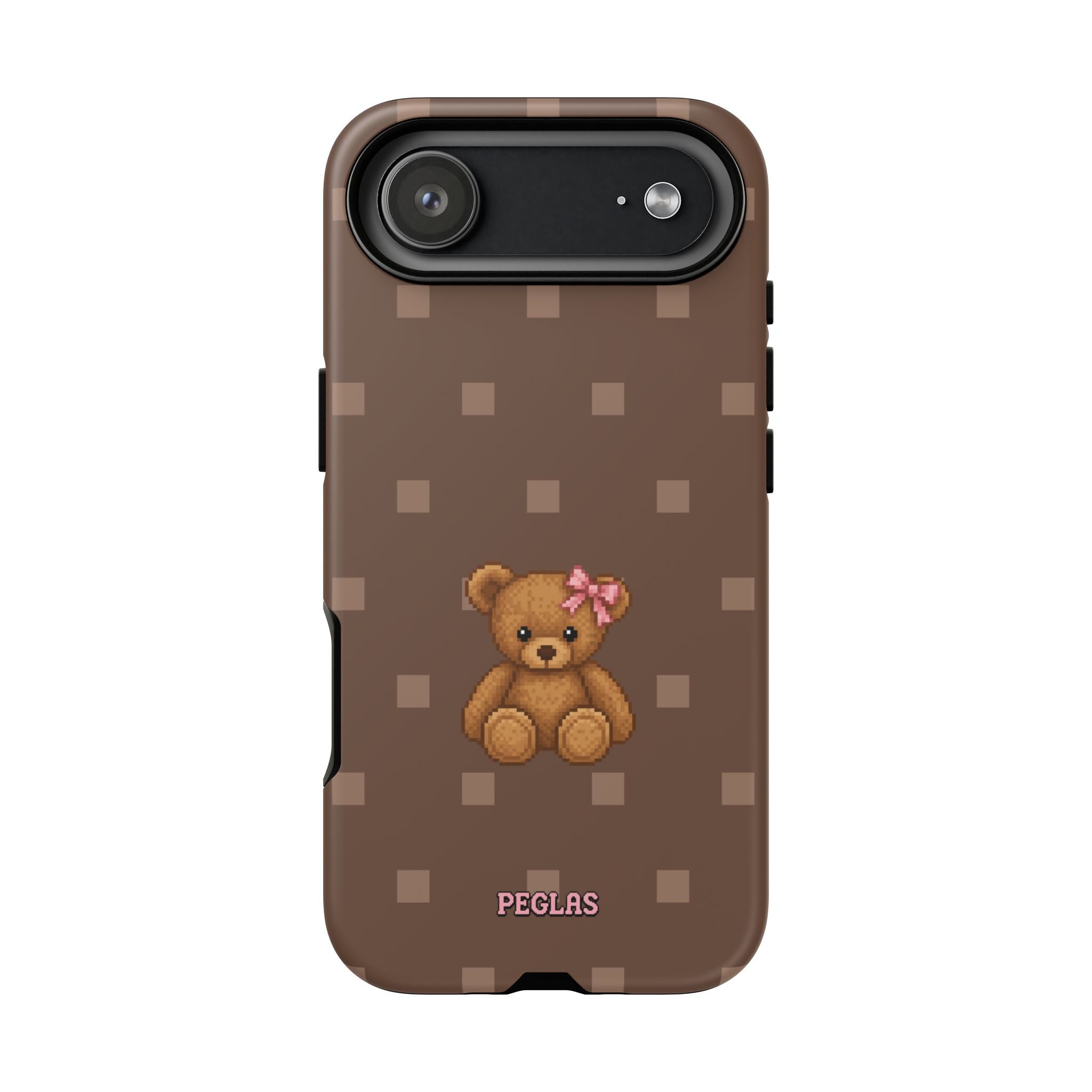 Teddy Bear Tough Phone Case — Cute Brown Polka Dot Protective Cover