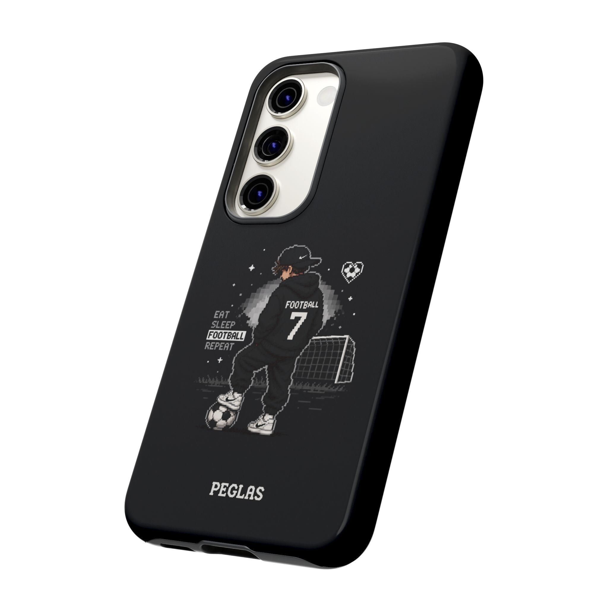 Football Player Phone Case - 'Eat Sleep Football Repeat' Black Tough Case, Soccer Goal Graphic