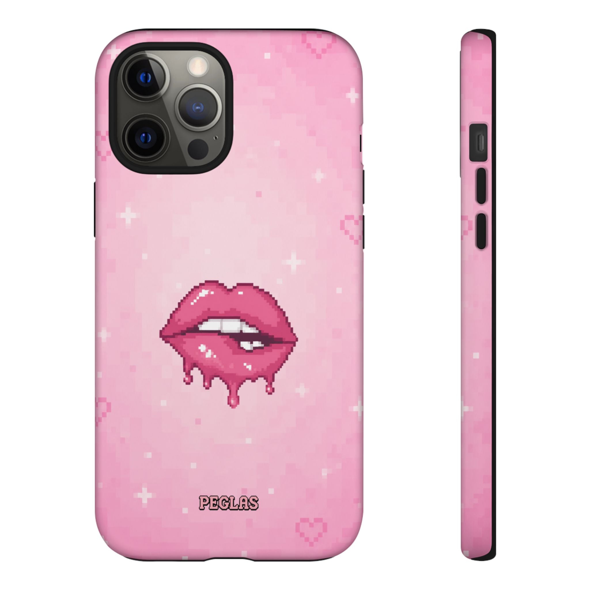 Pink Drip Lips Phone Case — Cute Pixel Art Protective Tough Case