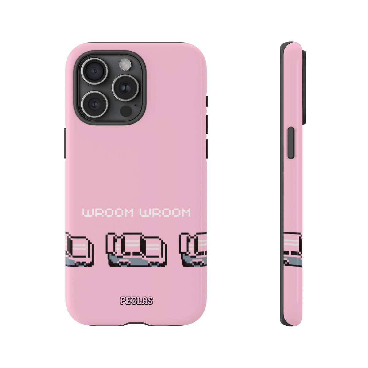 Pink Retro Pixel Cars Phone Case — "Wroom Wroom" Tough Protective Cover