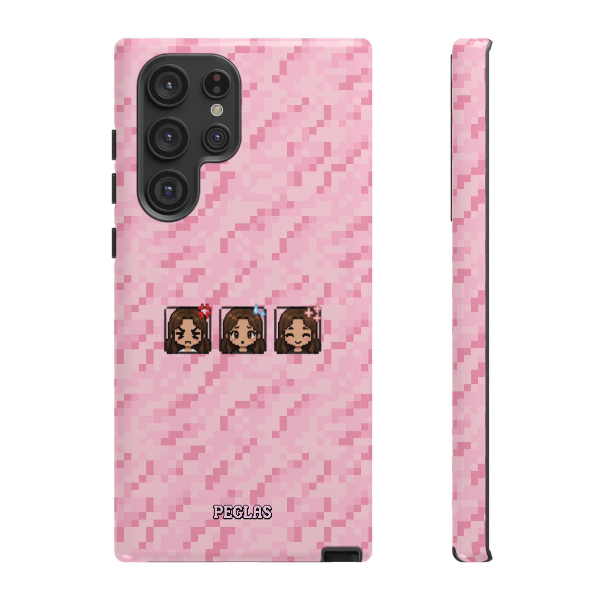 Pixel Girl Emojis Pink Tough Phone Case
