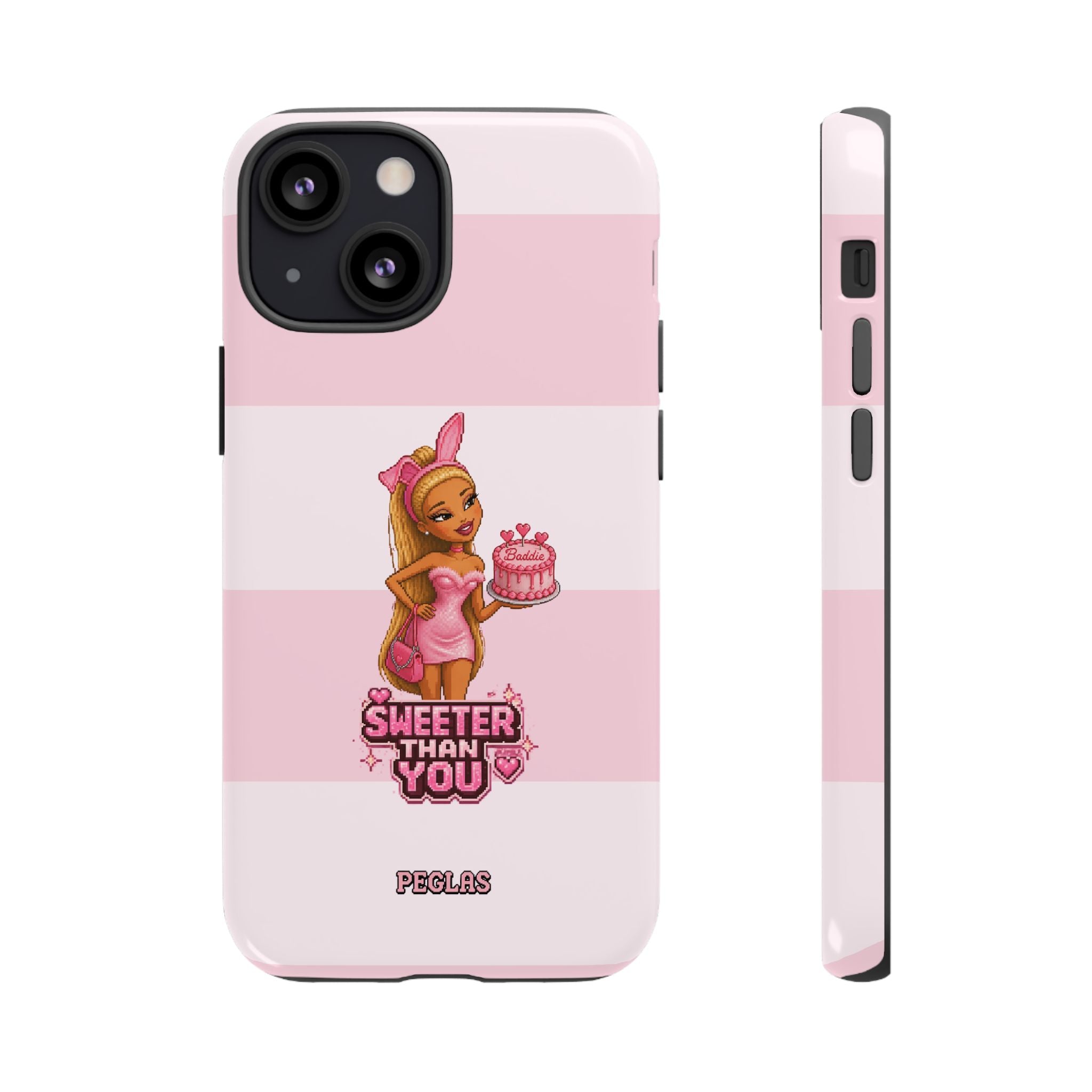 Phone Case — “Sweeter Than You” Pink Striped Cute Cake Girl Protective Cover