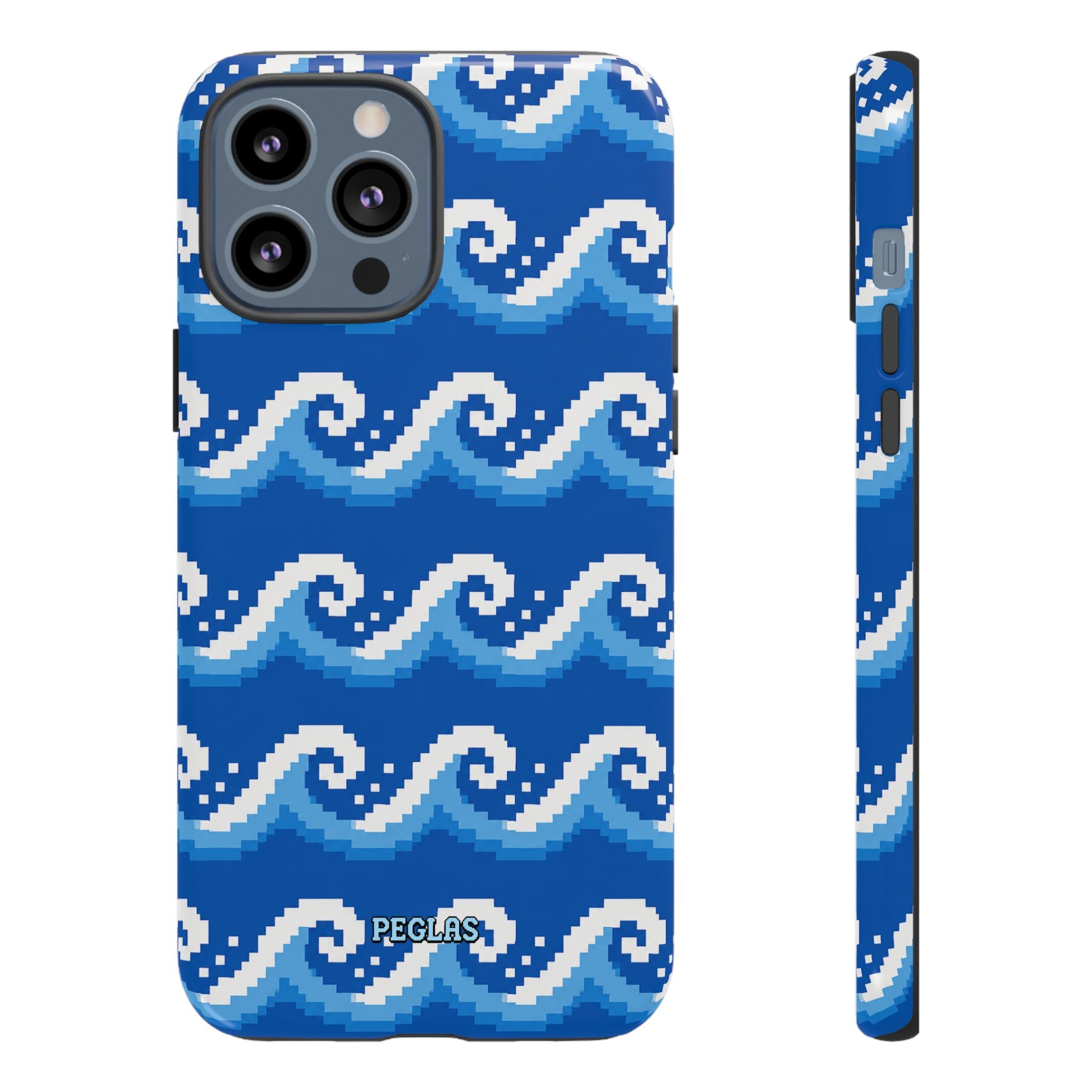 Pixel Wave Phone Case — Blue Ocean Retro Pixel Art iPhone Cover