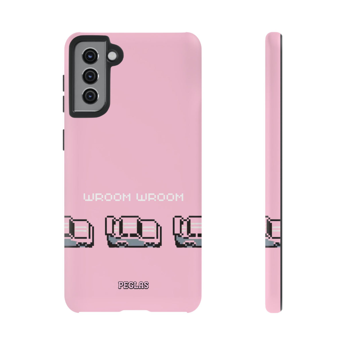 Pink Retro Pixel Cars Phone Case — "Wroom Wroom" Tough Protective Cover