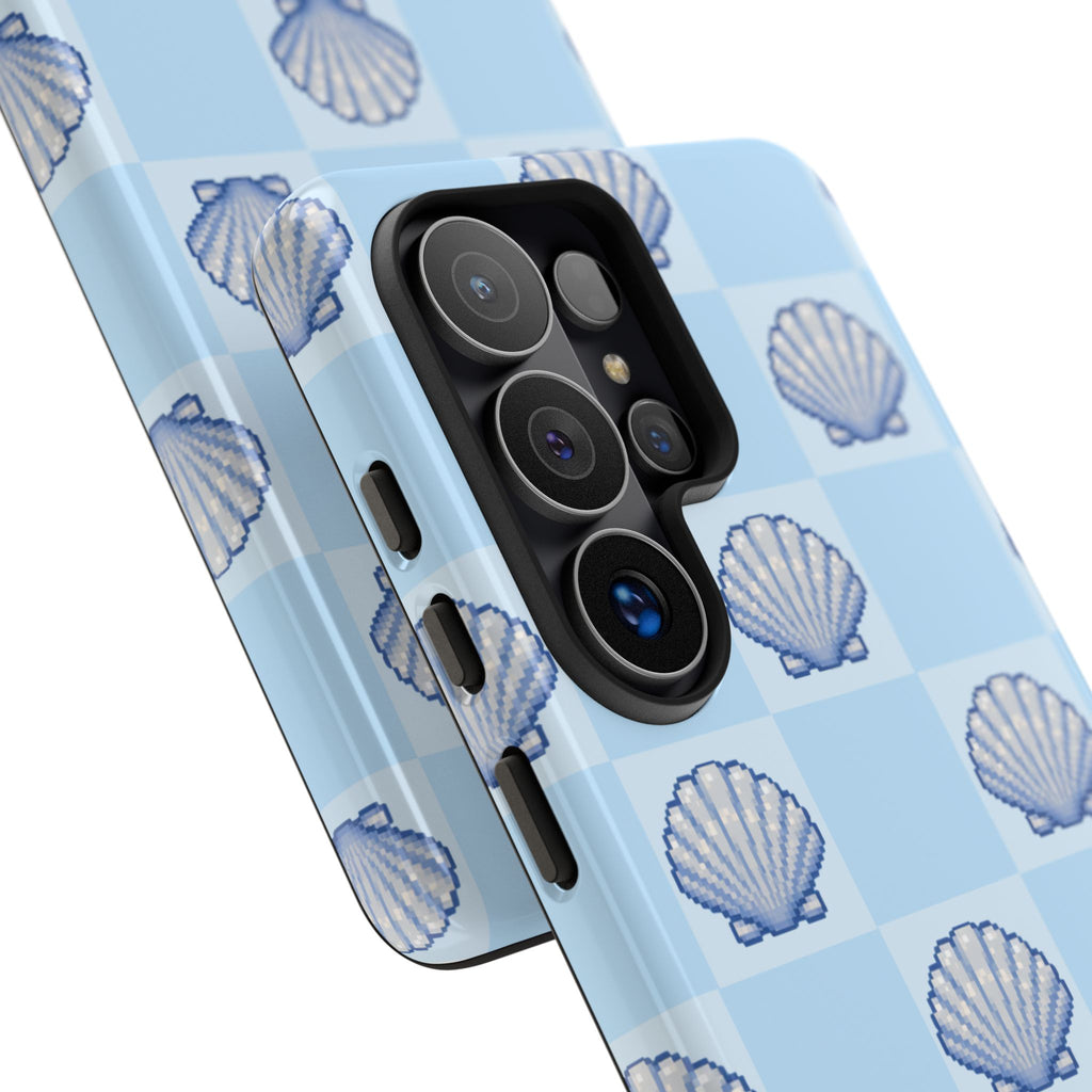 Shell Checkerboard Tough Phone Case — Light Blue Seashell Protective Cover