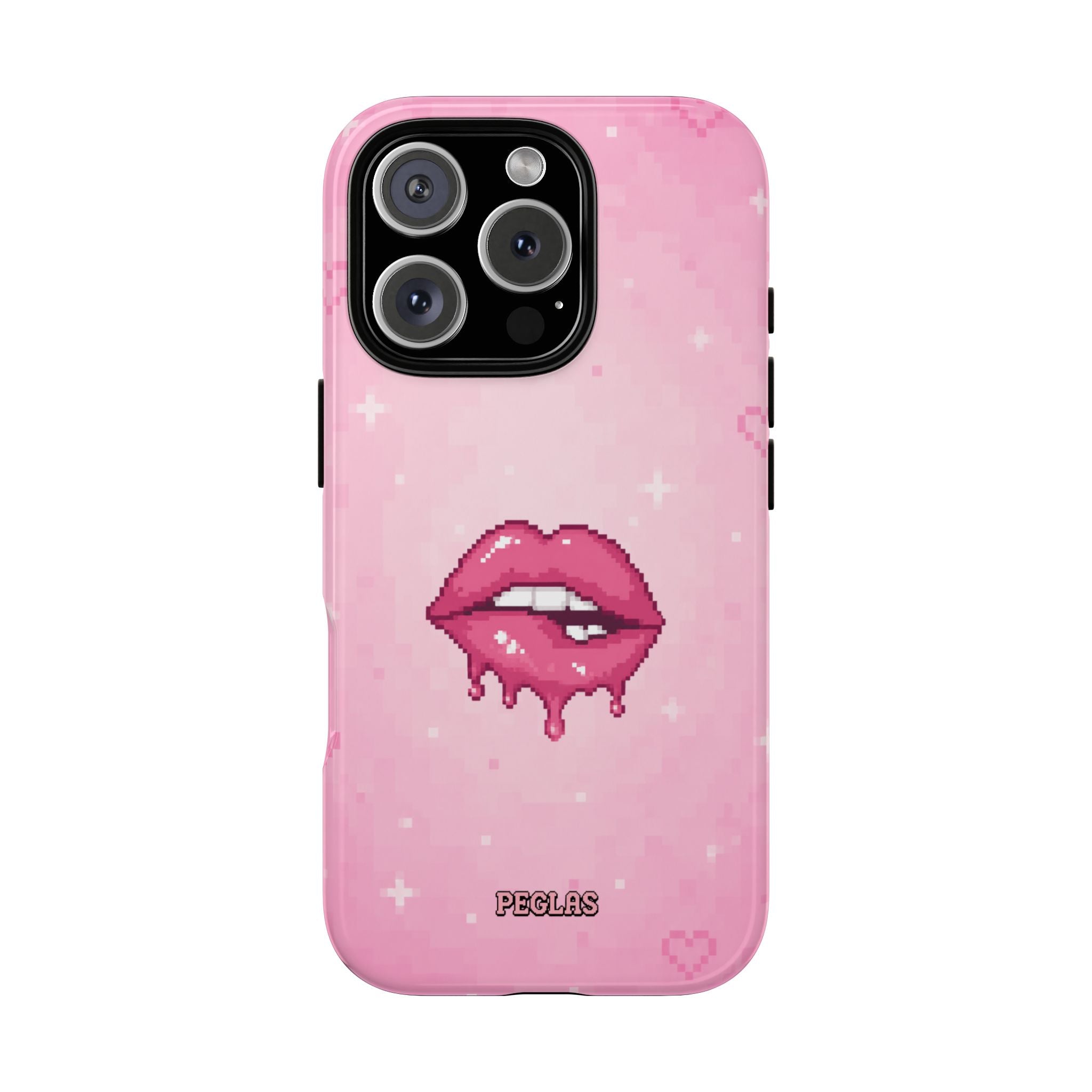 Pink Drip Lips Phone Case — Cute Pixel Art Protective Tough Case