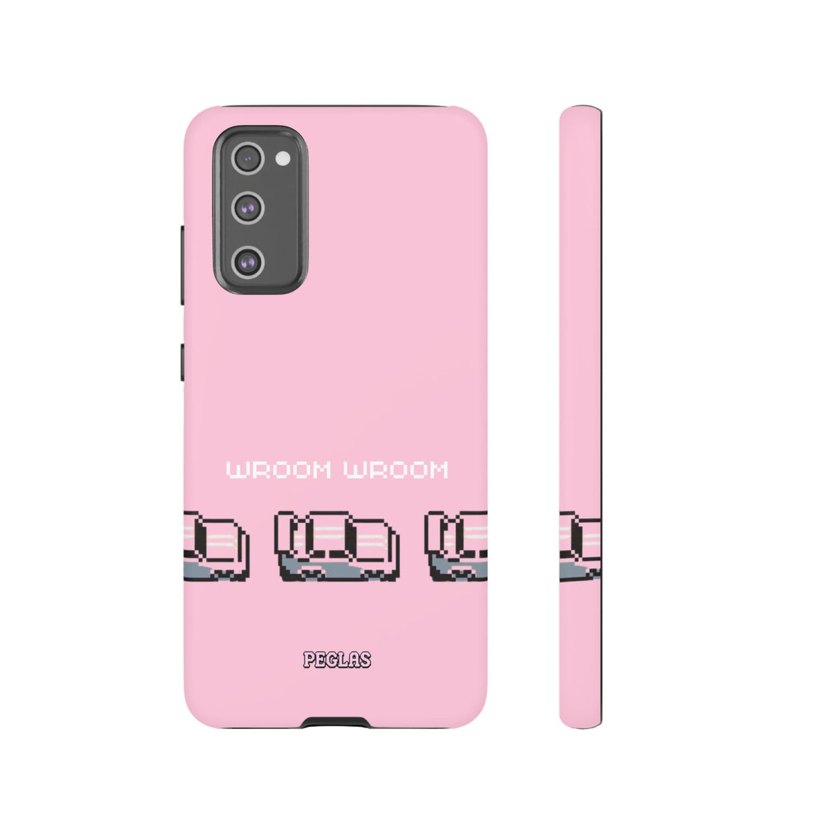 Pink Retro Pixel Cars Phone Case — "Wroom Wroom" Tough Protective Cover