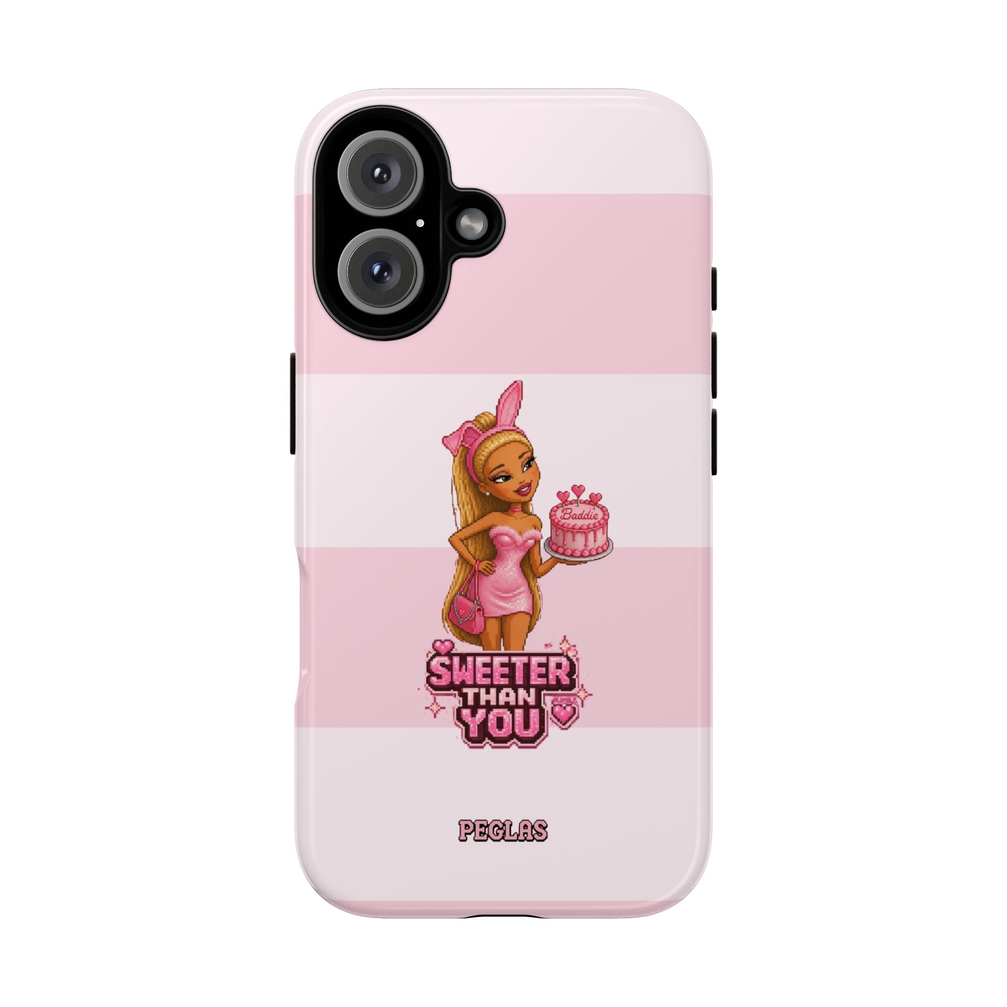 Phone Case — “Sweeter Than You” Pink Striped Cute Cake Girl Protective Cover