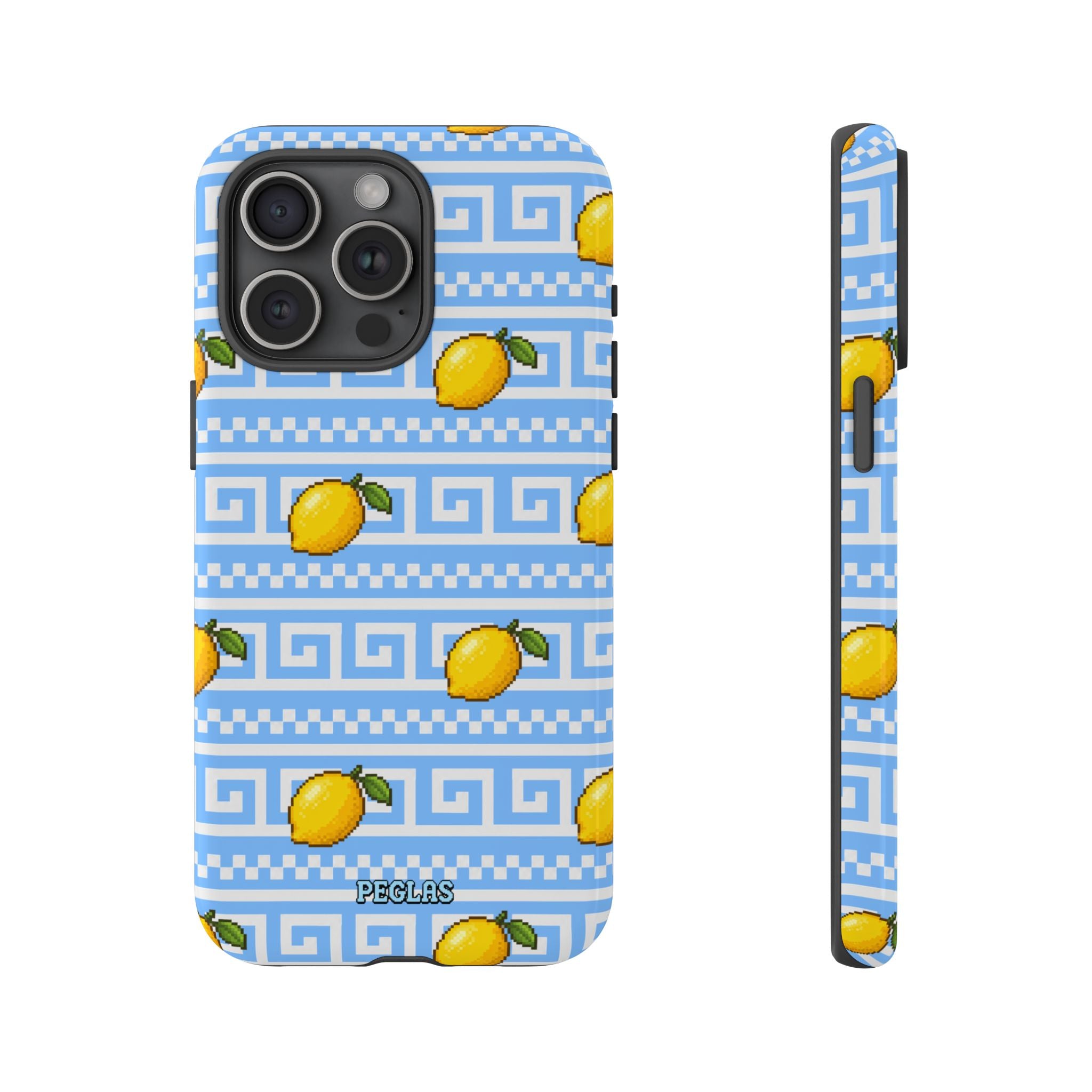 Lemon Greek Key Phone Case — Blue Citrus Pattern Tough Case