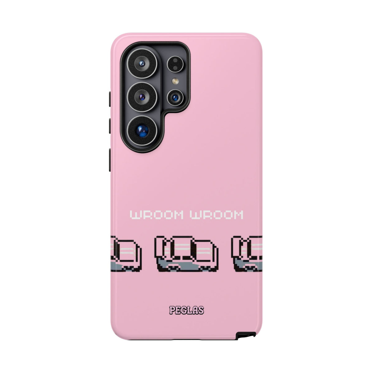 Pink Retro Pixel Cars Phone Case — "Wroom Wroom" Tough Protective Cover