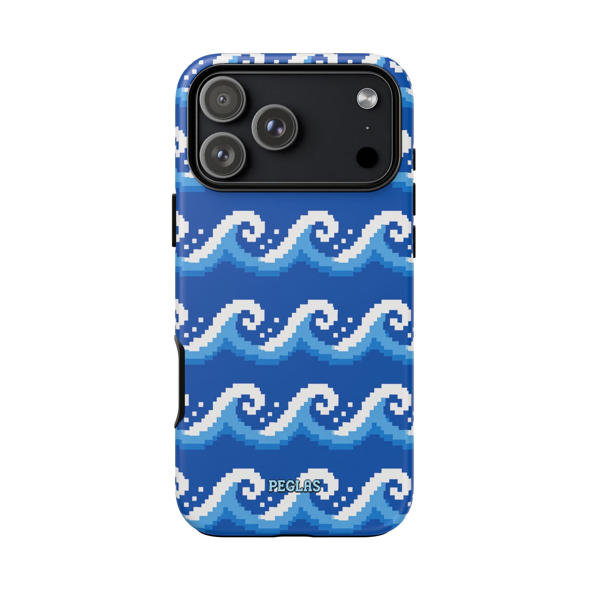 Pixel Wave Phone Case — Blue Ocean Retro Pixel Art iPhone Cover