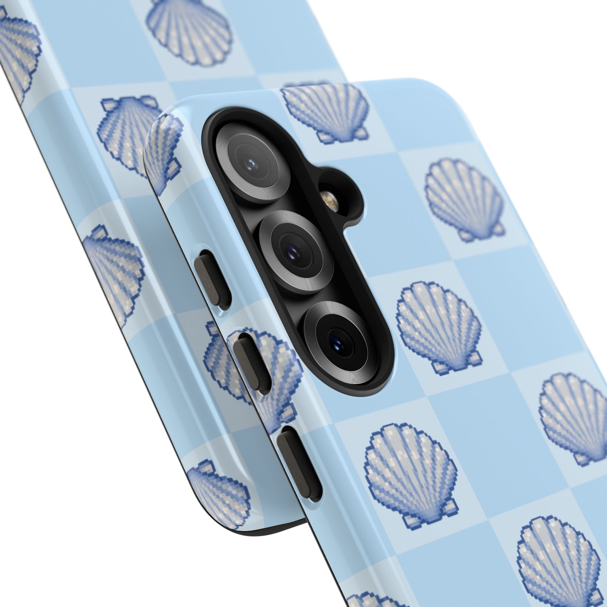 Shell Checkerboard Tough Phone Case — Light Blue Seashell Protective Cover
