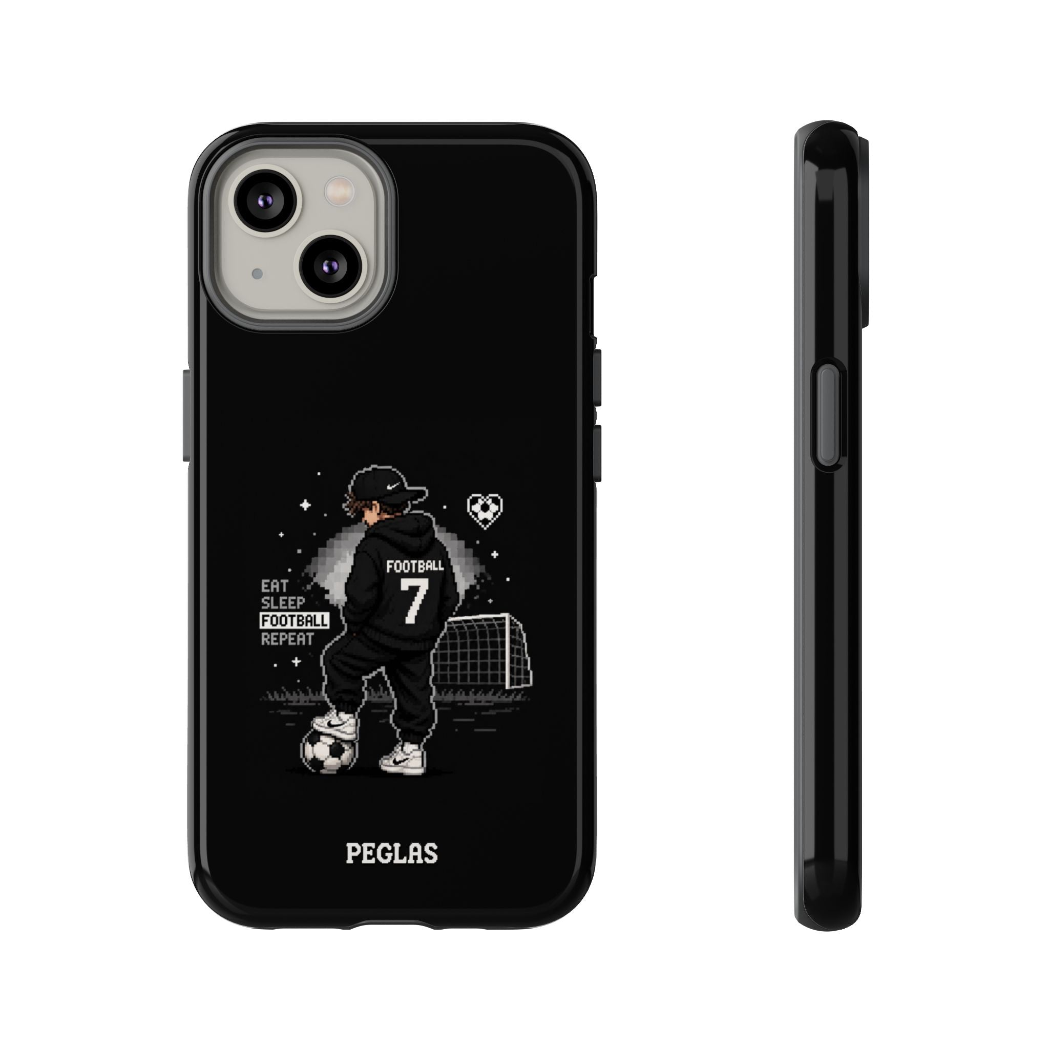Football Player Phone Case - 'Eat Sleep Football Repeat' Black Tough Case, Soccer Goal Graphic