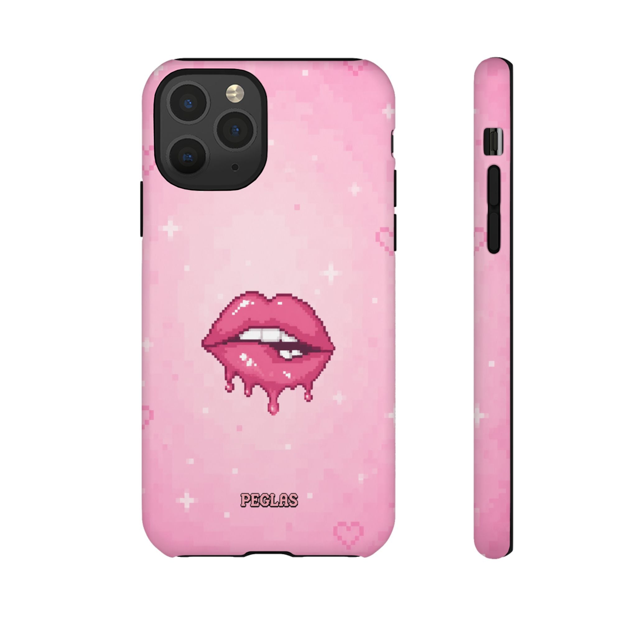 Pink Drip Lips Phone Case — Cute Pixel Art Protective Tough Case