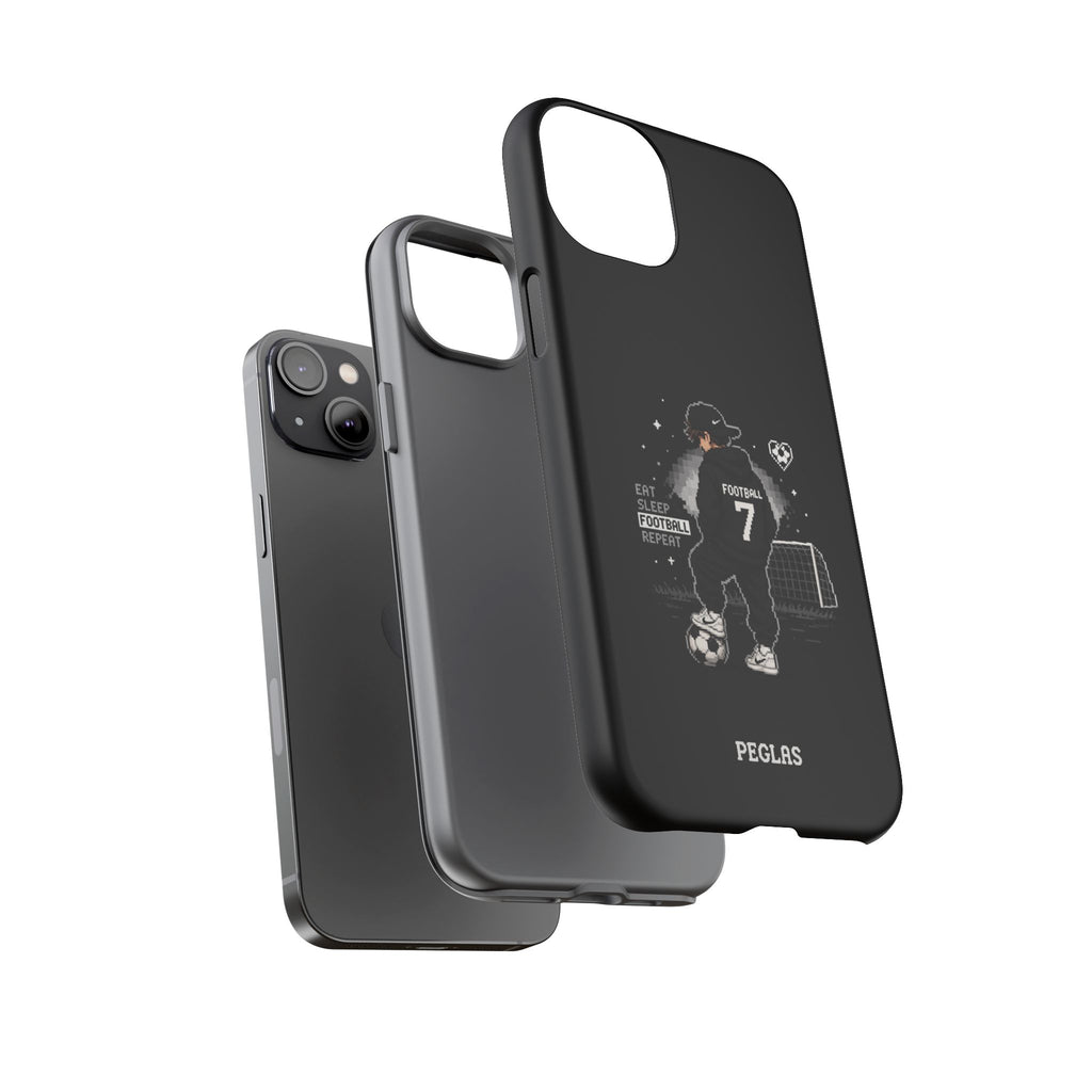 Football Player Phone Case - 'Eat Sleep Football Repeat' Black Tough Case, Soccer Goal Graphic