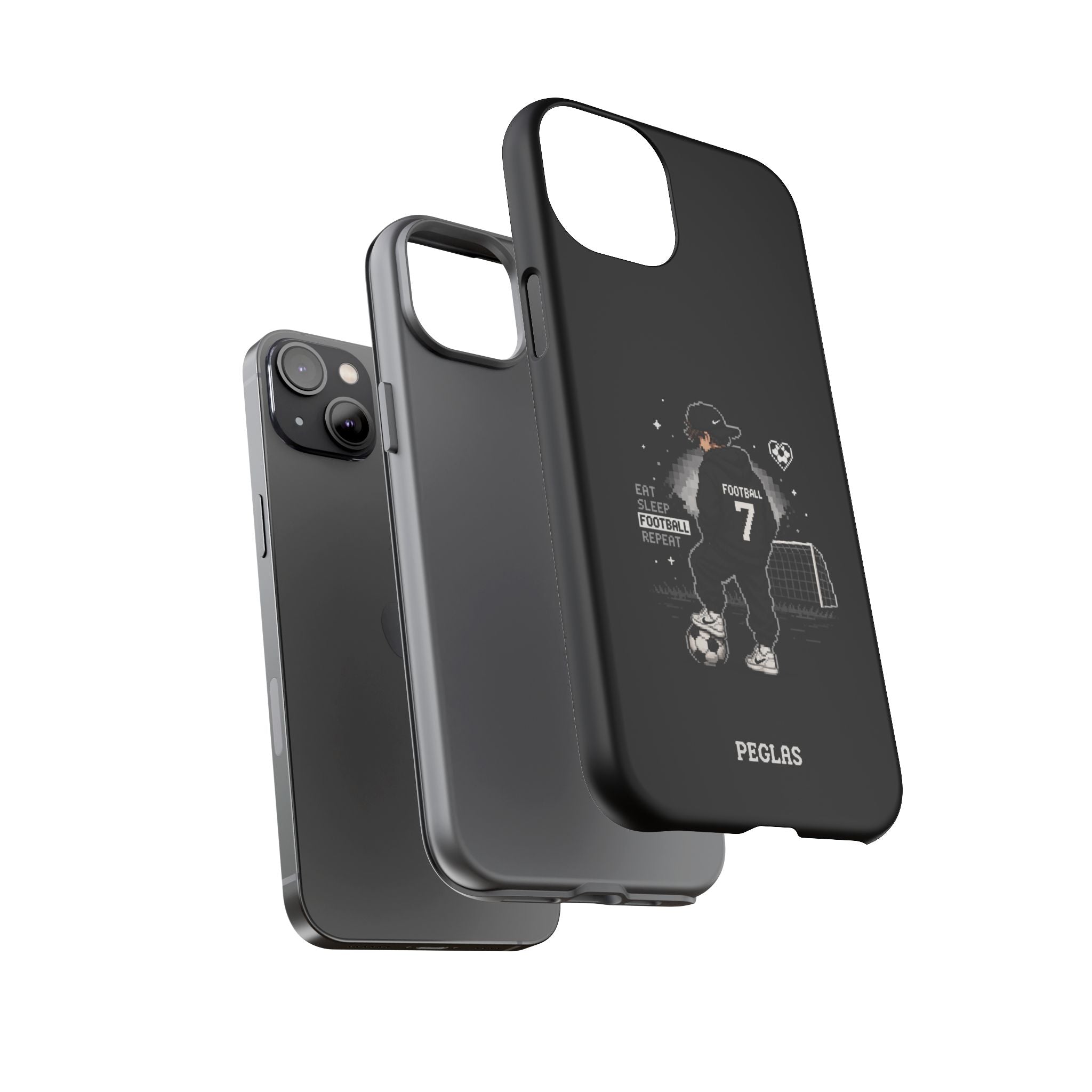 Football Player Phone Case - 'Eat Sleep Football Repeat' Black Tough Case, Soccer Goal Graphic