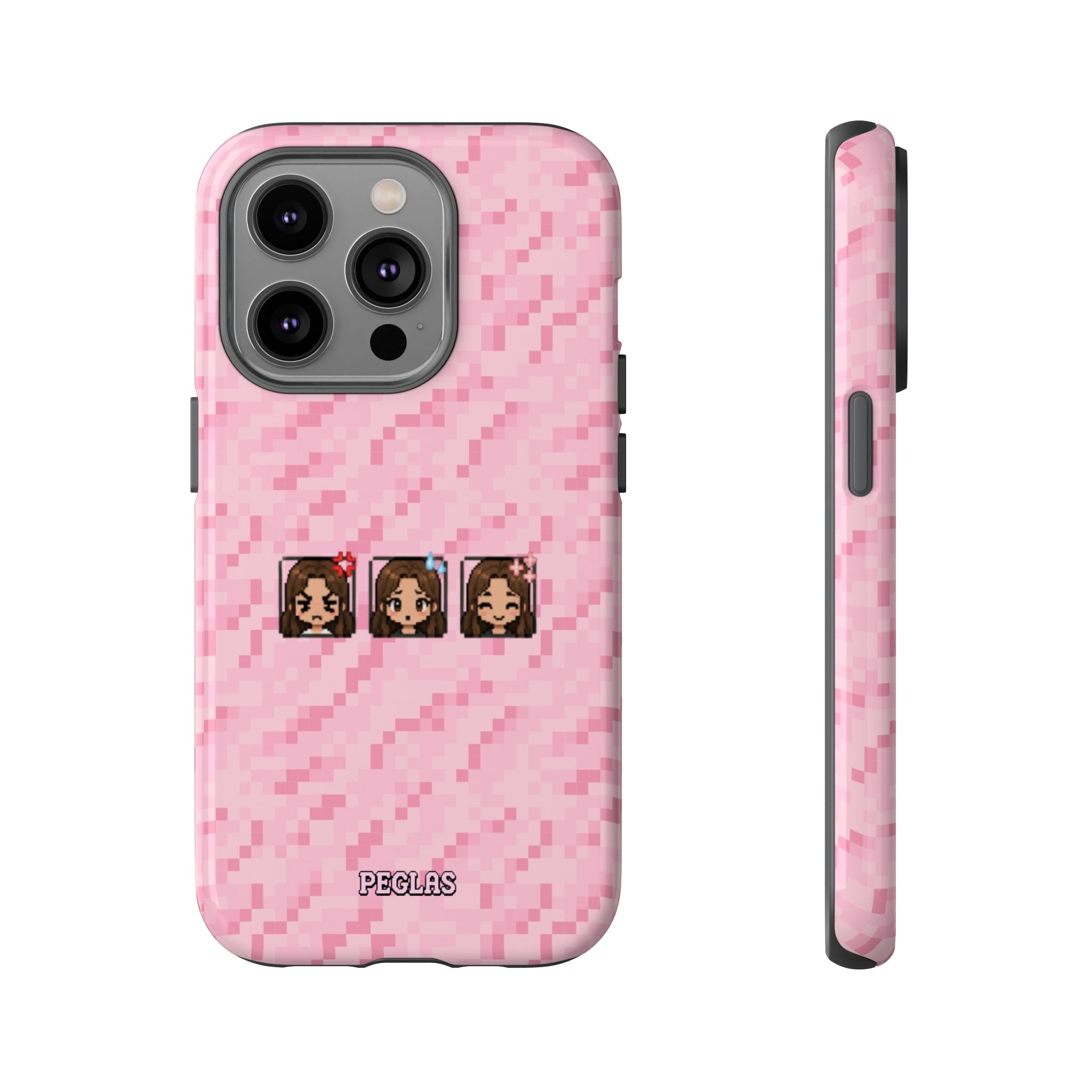 Pixel Girl Emojis Pink Tough Phone Case