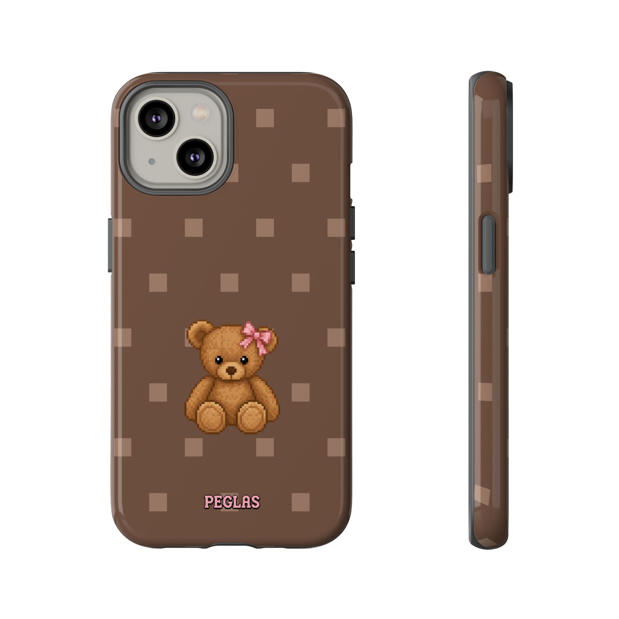 Teddy Bear Tough Phone Case — Cute Brown Polka Dot Protective Cover